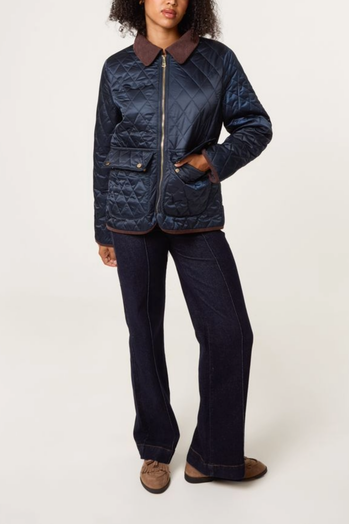 Diamond Quilted Contrast Round Coat