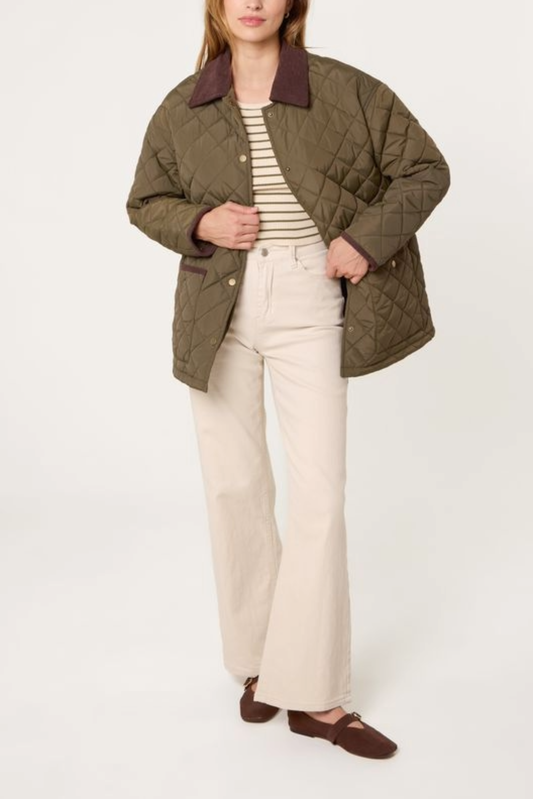 Diamond Quilted Contrast Square Coat