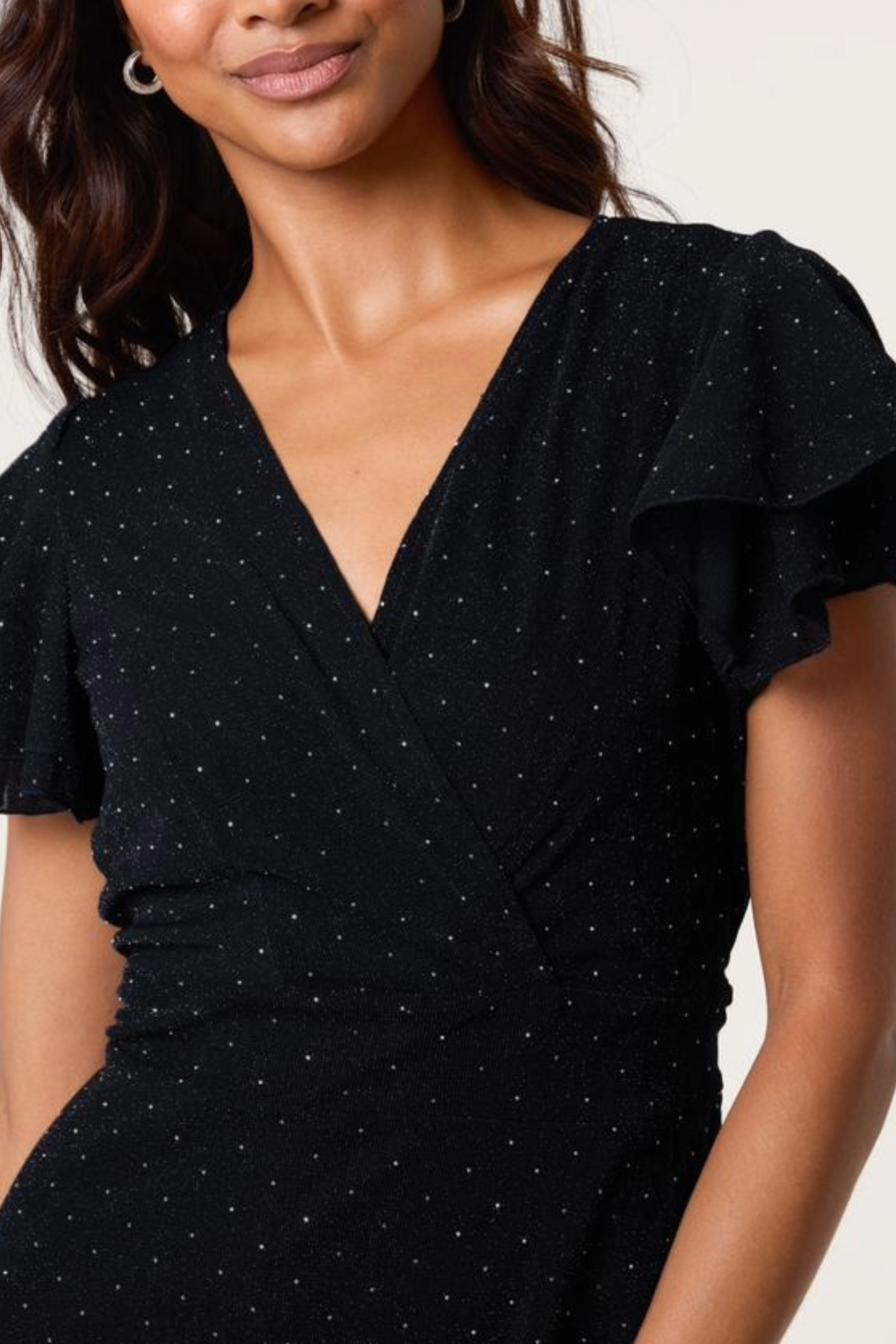 Flutter Sleeve Diamante Wrap Dress