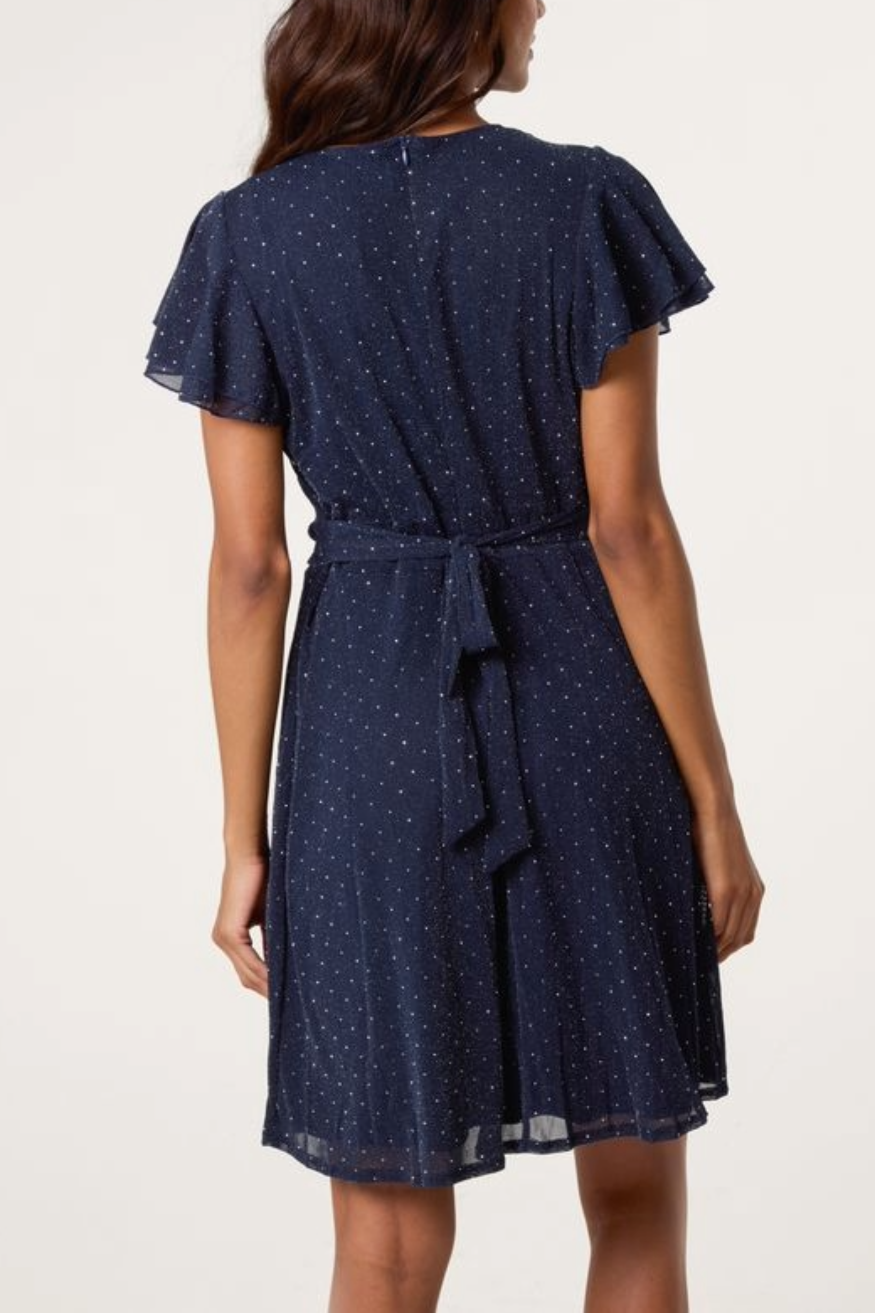 Flutter Sleeve Diamante Wrap Dress