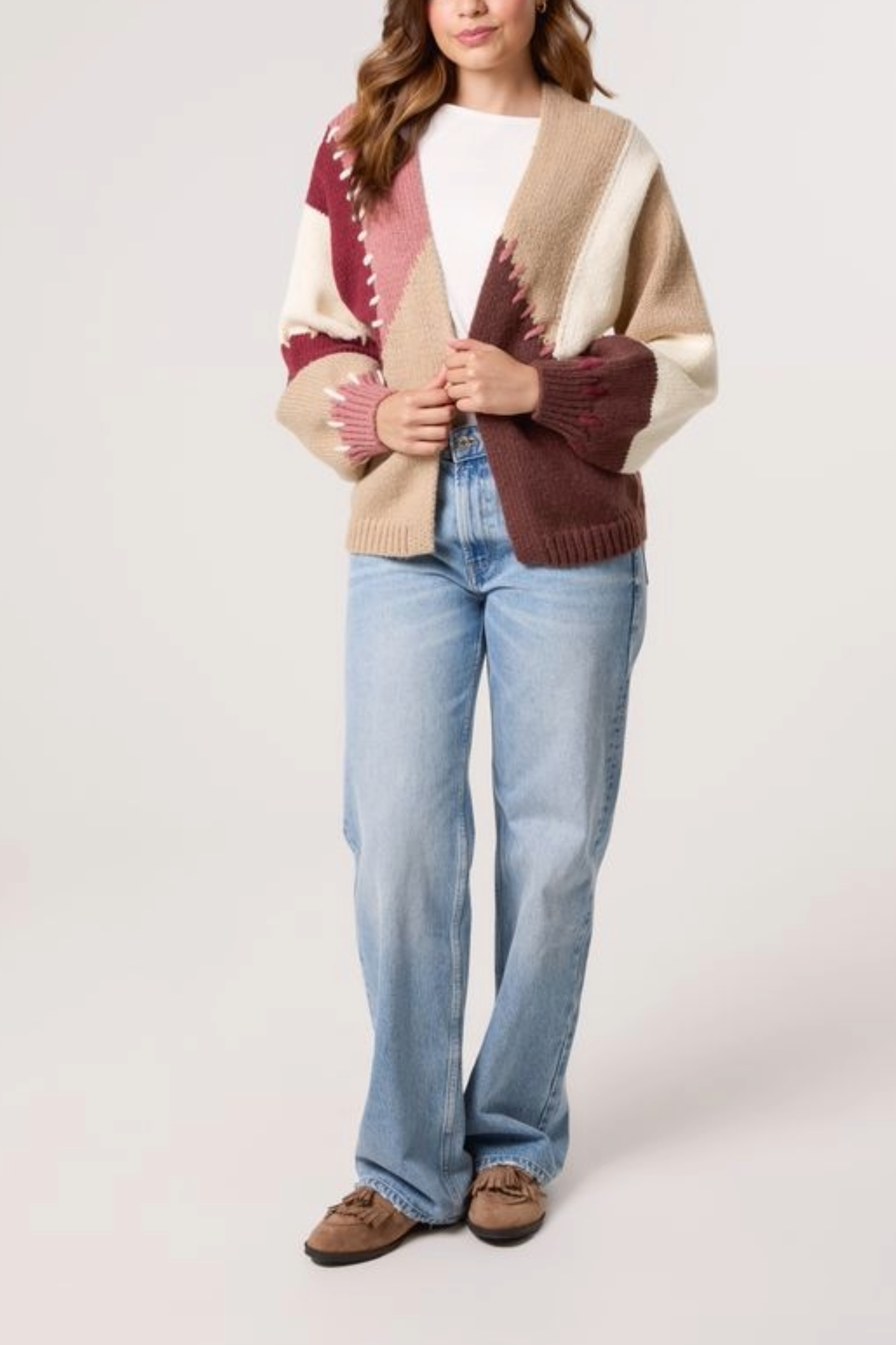 Stitch Colour Block Knit Cardigan
