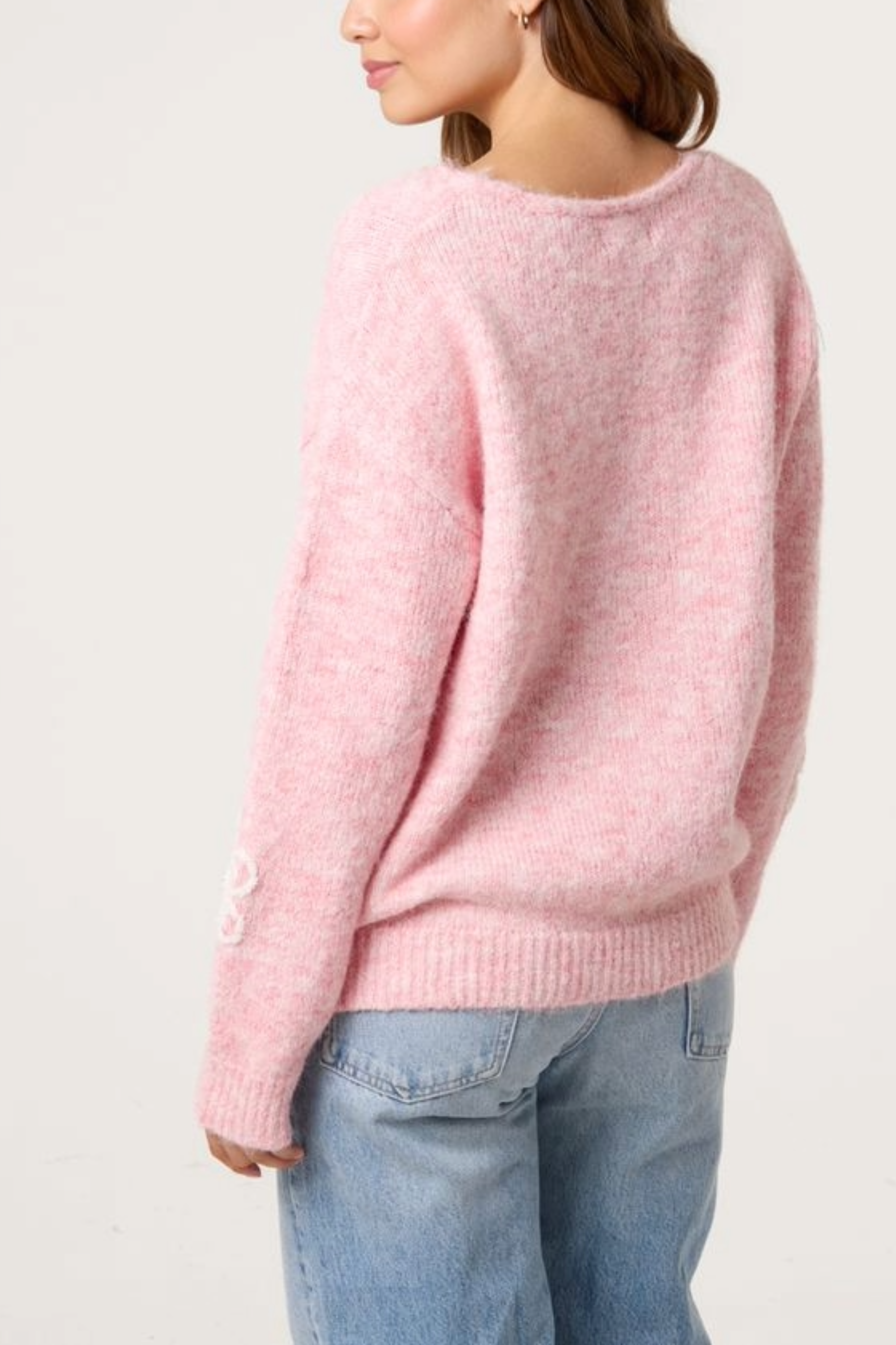 Embellished Flower V-Neck Jumper