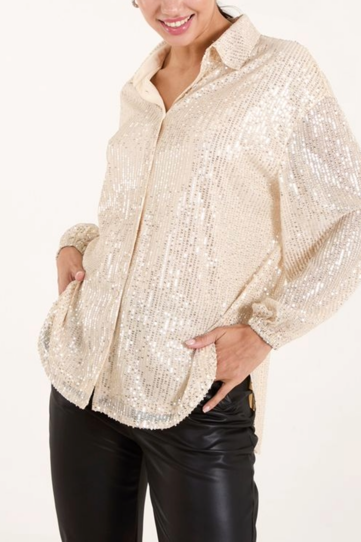 Sequin Button Up Shirt
