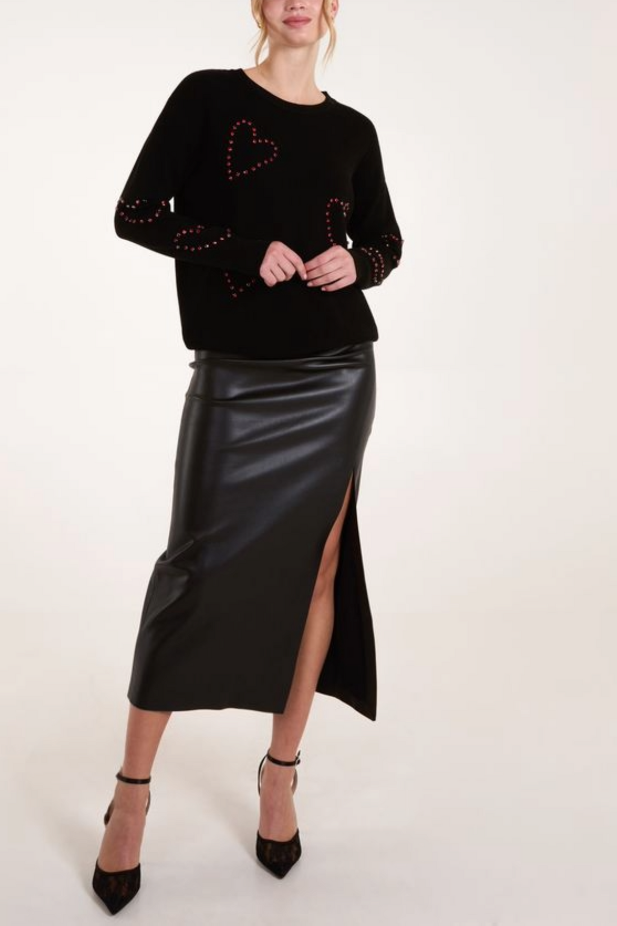 Black Rhinestone Heart Jumper