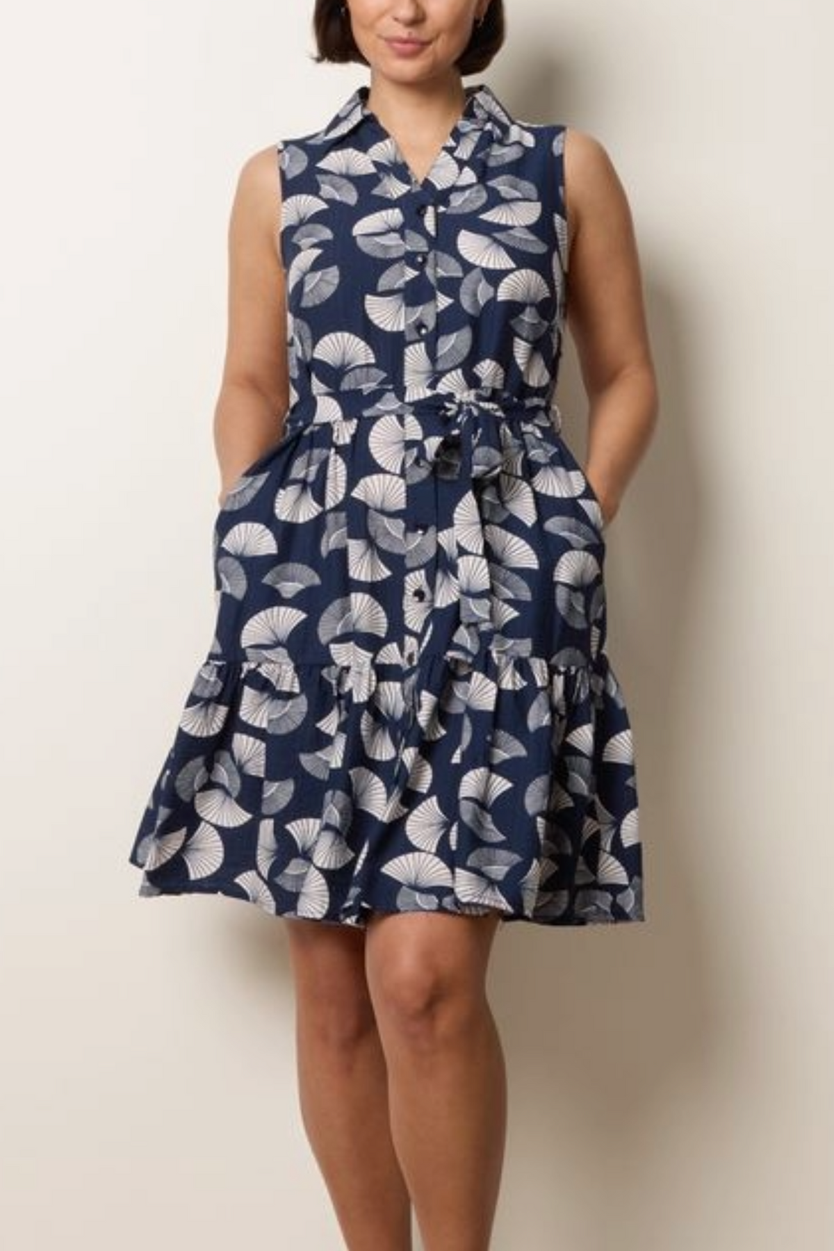 Godet Hem Sleeveless Shirt Dress