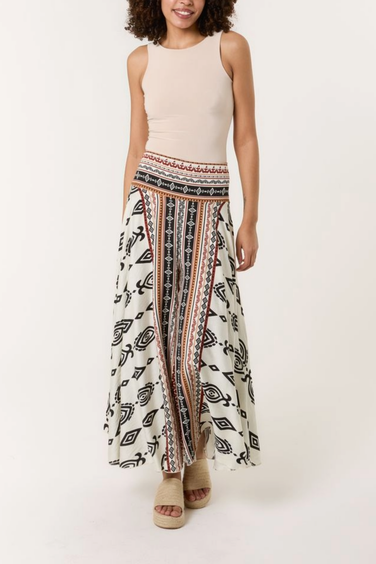Aztec Print Wide Palazzo Trousers