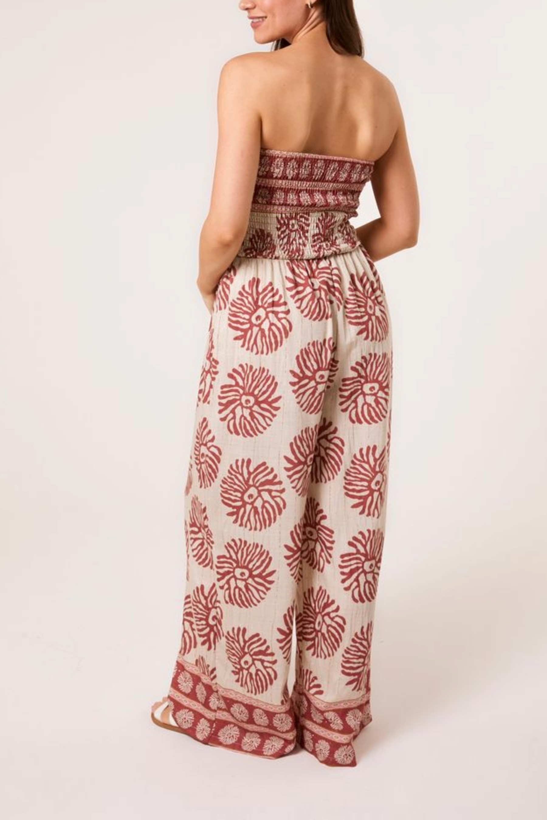Printed Shirred Bandeau Jumpsuit