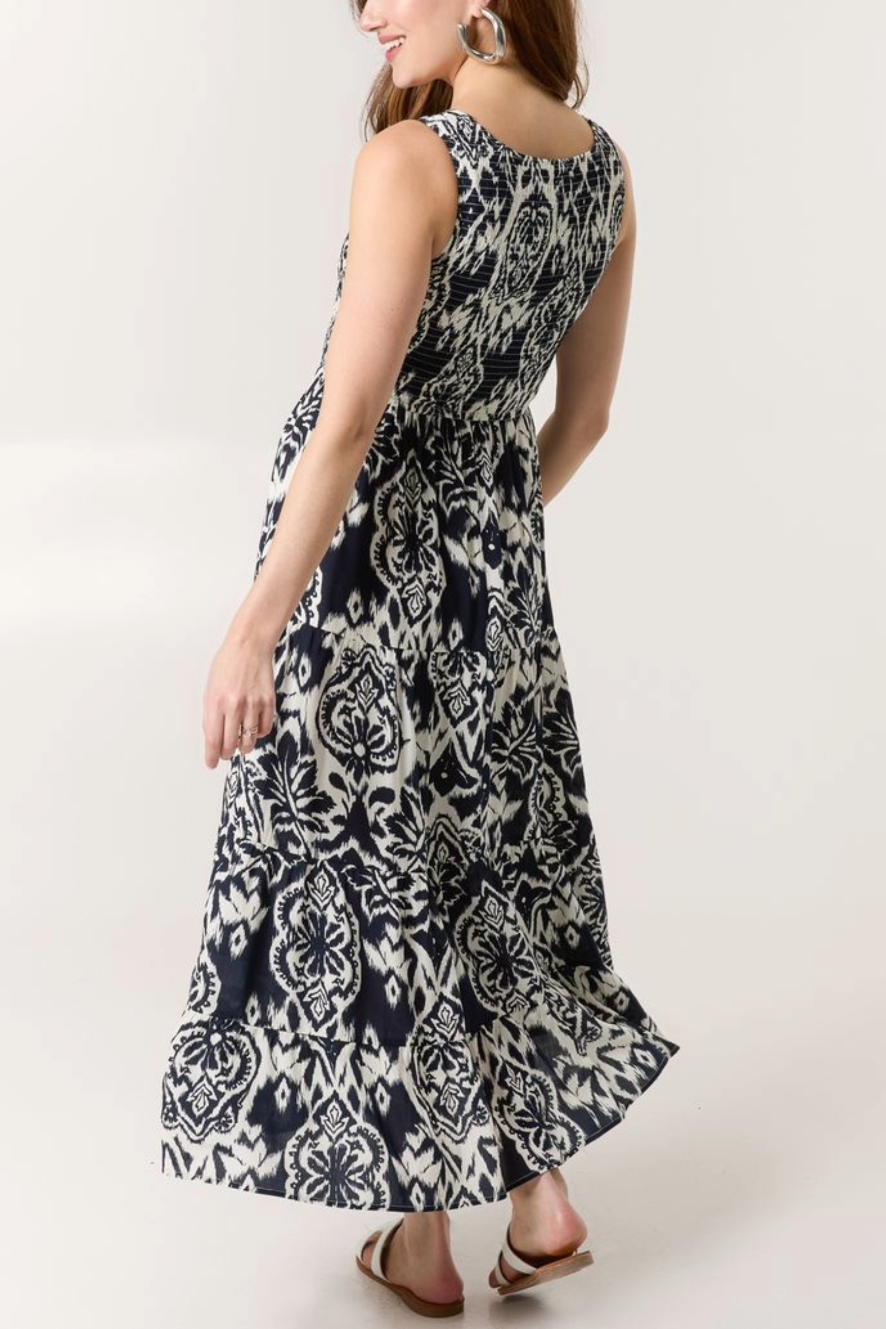 Baroque Shirred Top Midi Dress