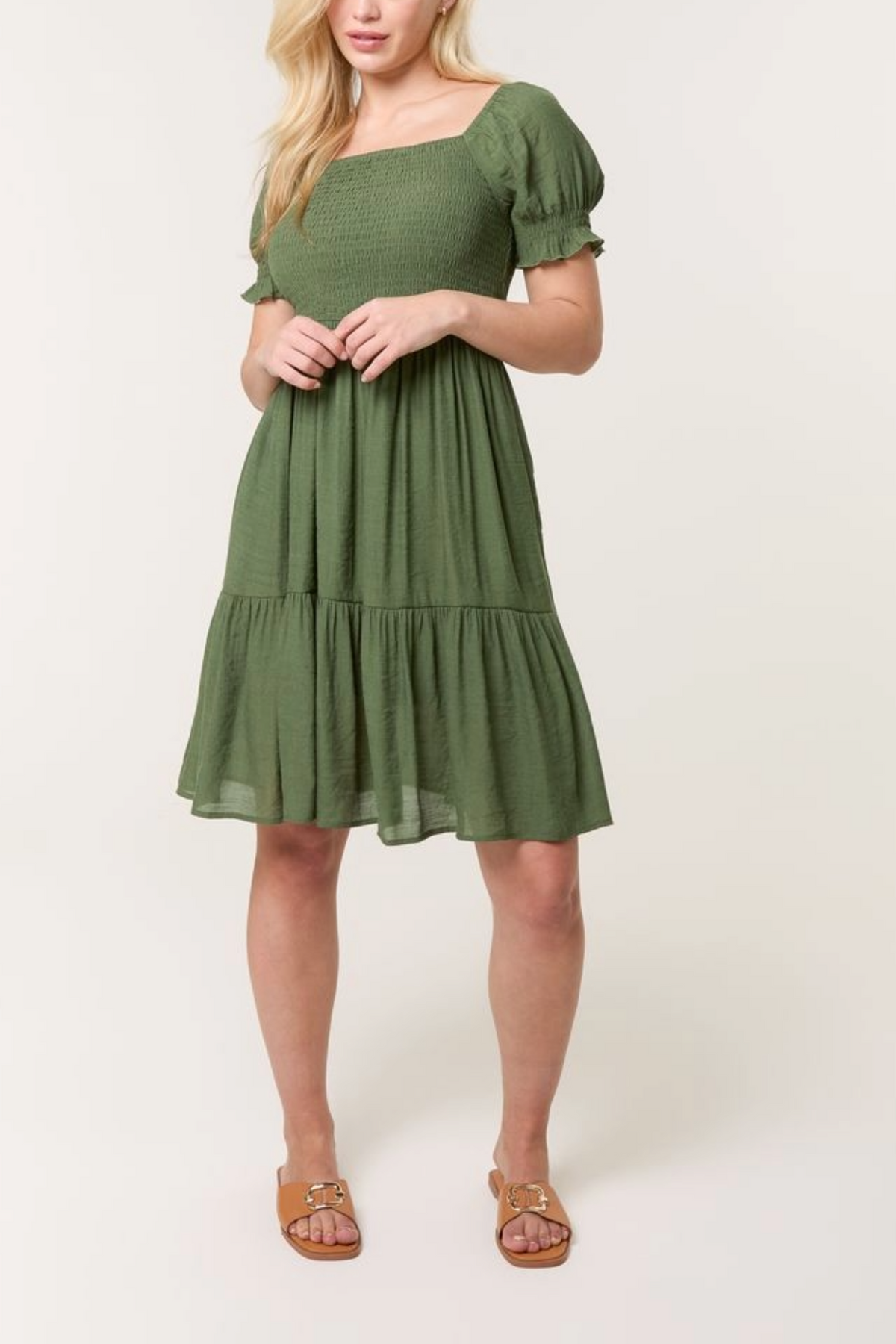 Shirred Puff Sleeve Mini Dress