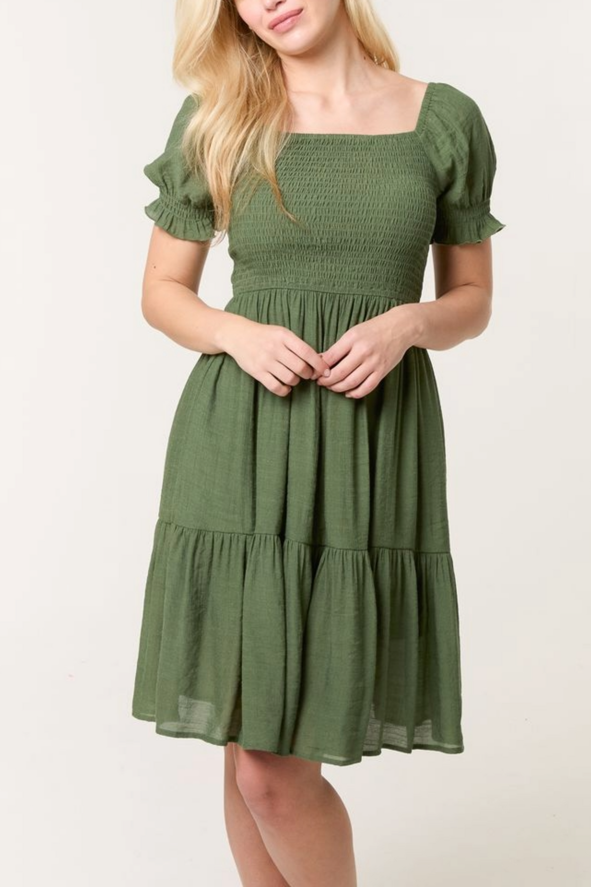 Shirred Puff Sleeve Mini Dress