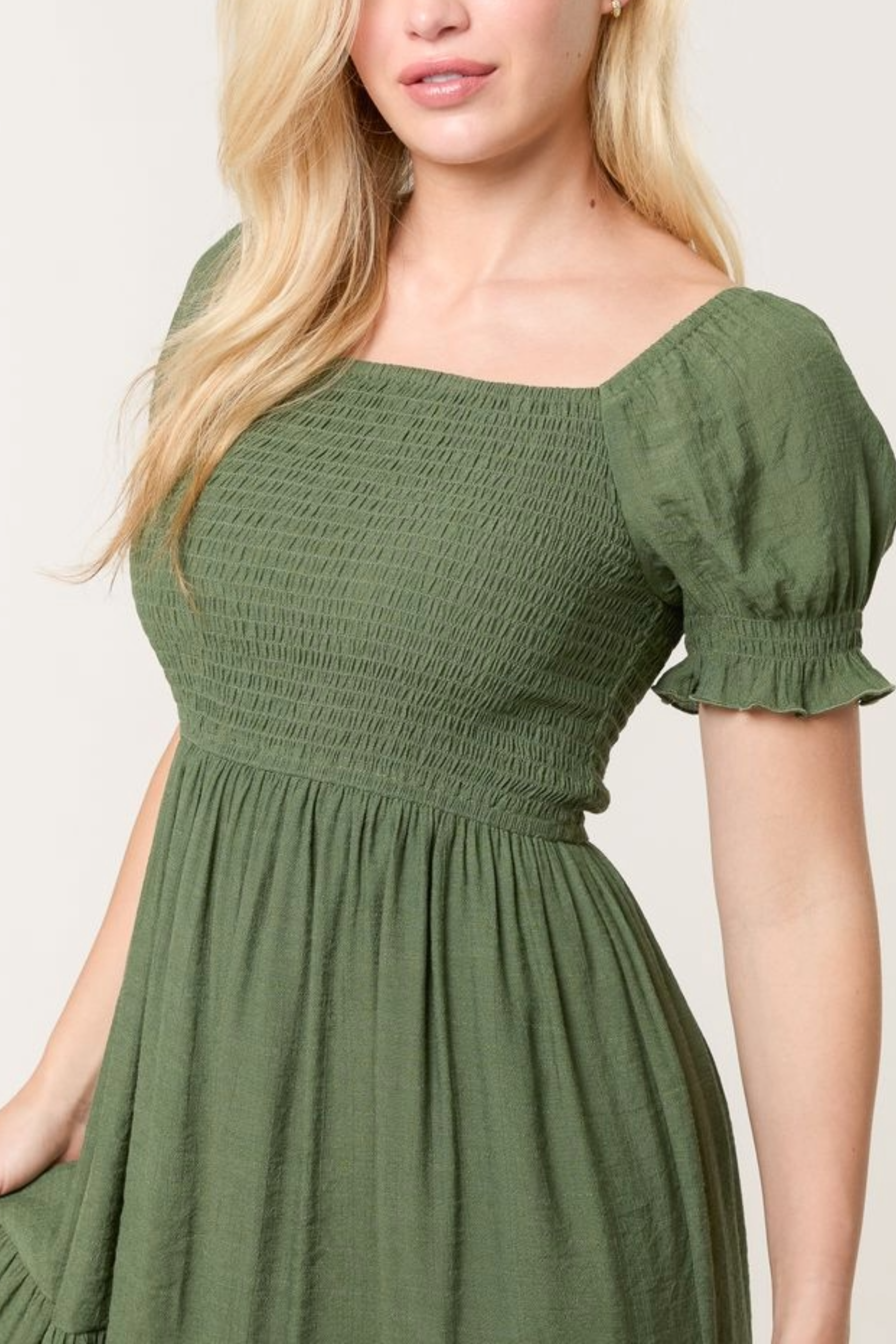 Shirred Puff Sleeve Mini Dress