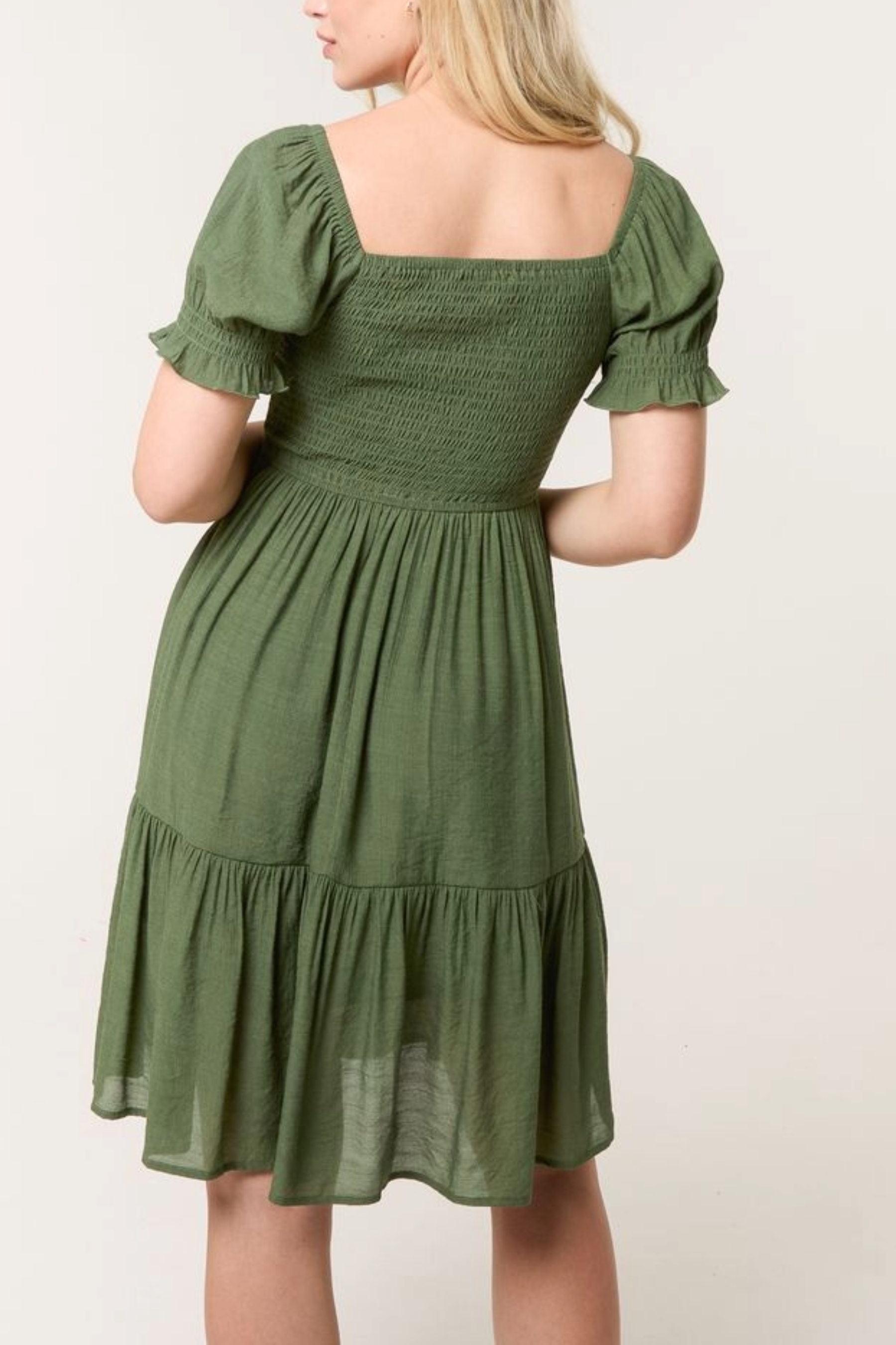 Shirred Puff Sleeve Mini Dress