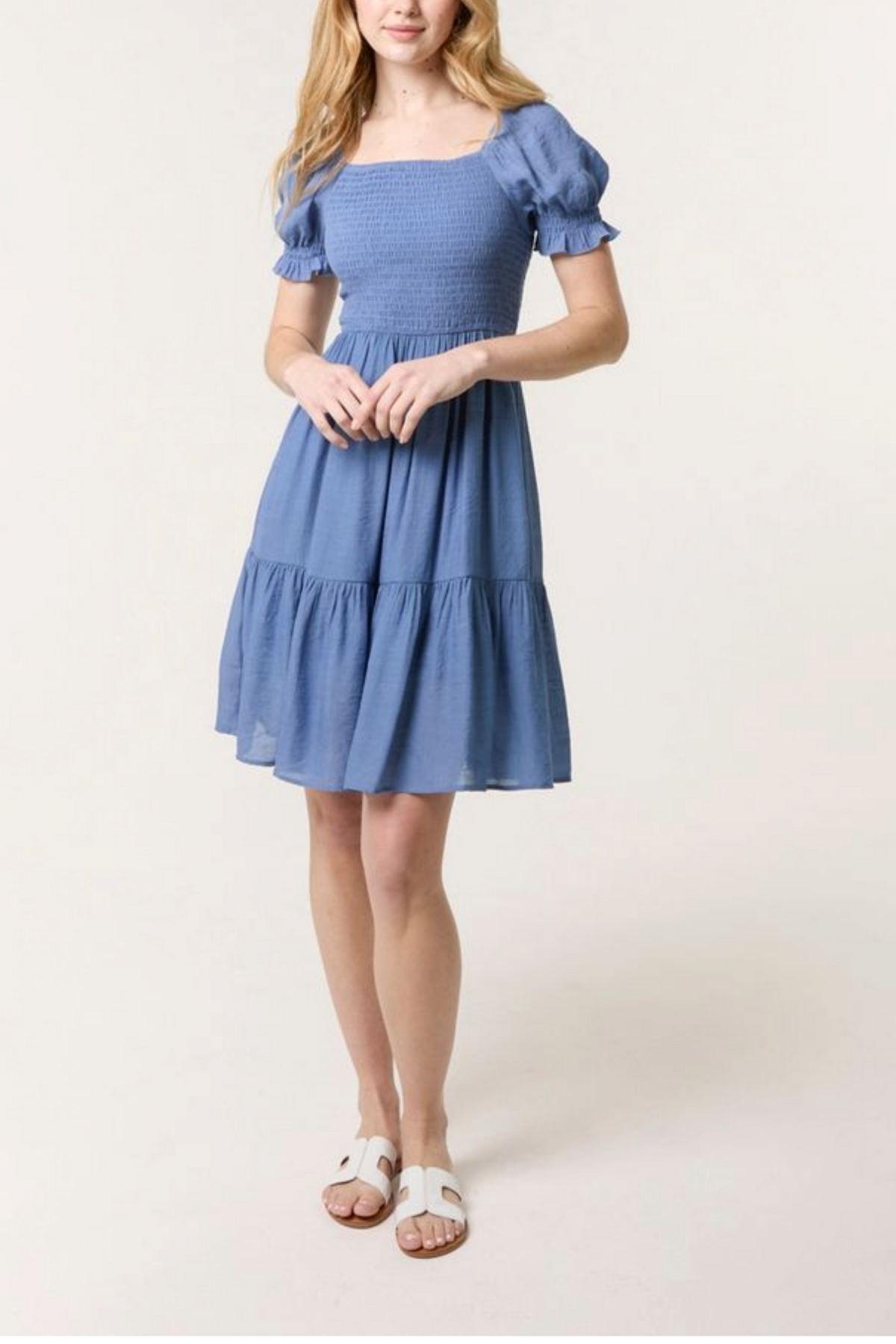 Shirred Puff Sleeve Mini Dress