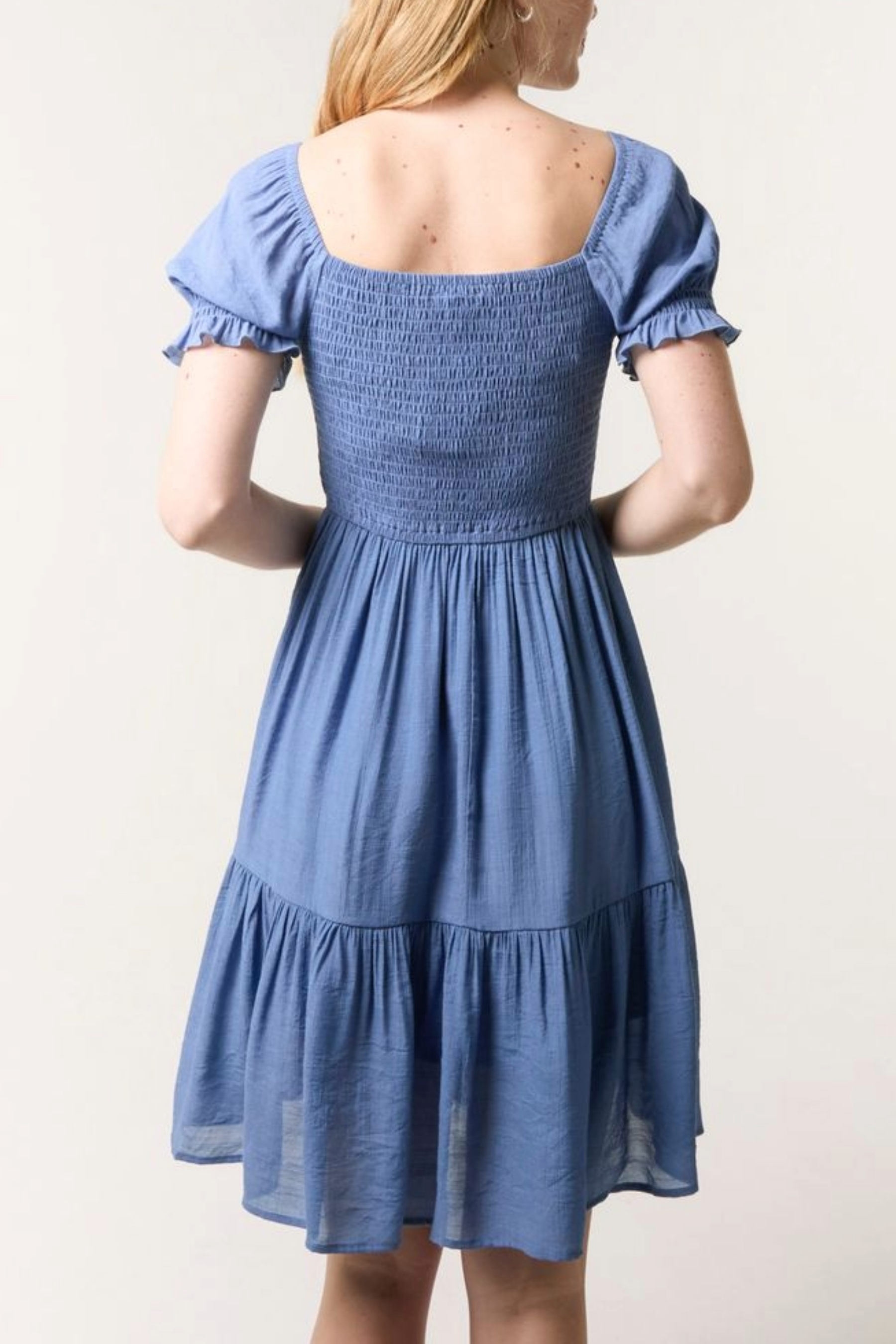 Shirred Puff Sleeve Mini Dress
