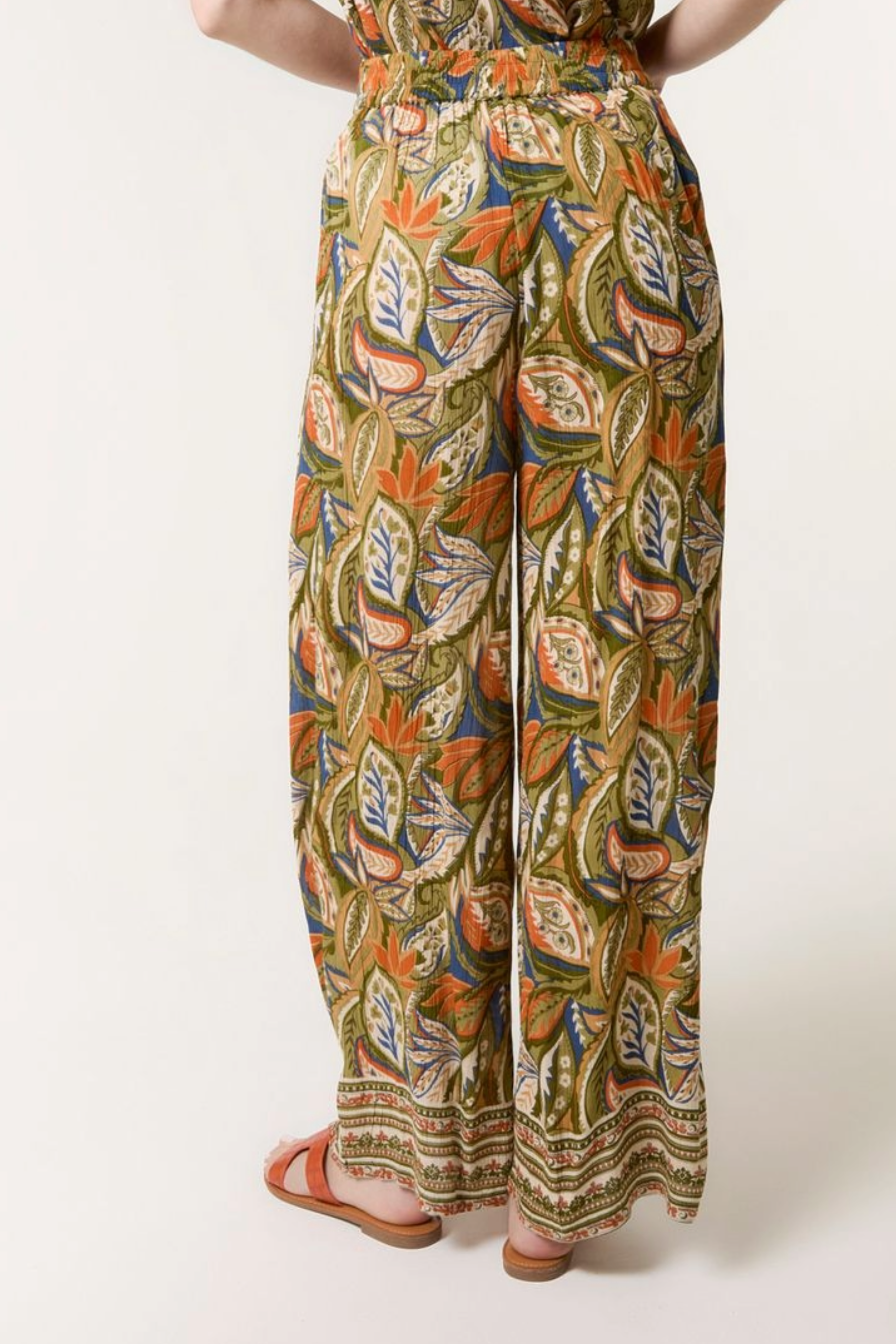 Leaf Border Print Wide Leg Trouser