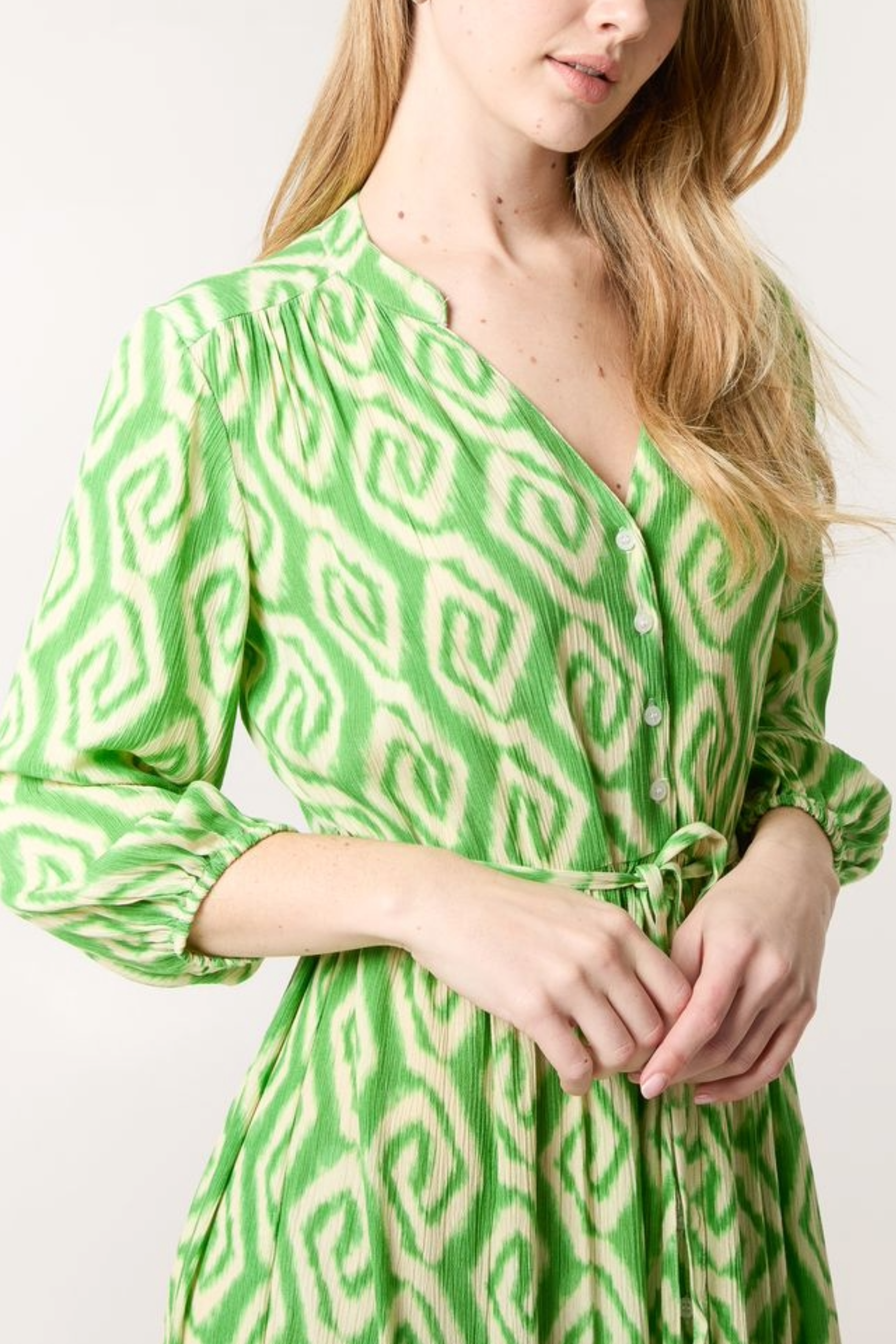 Aztec Print Tie Front Tiered Dress