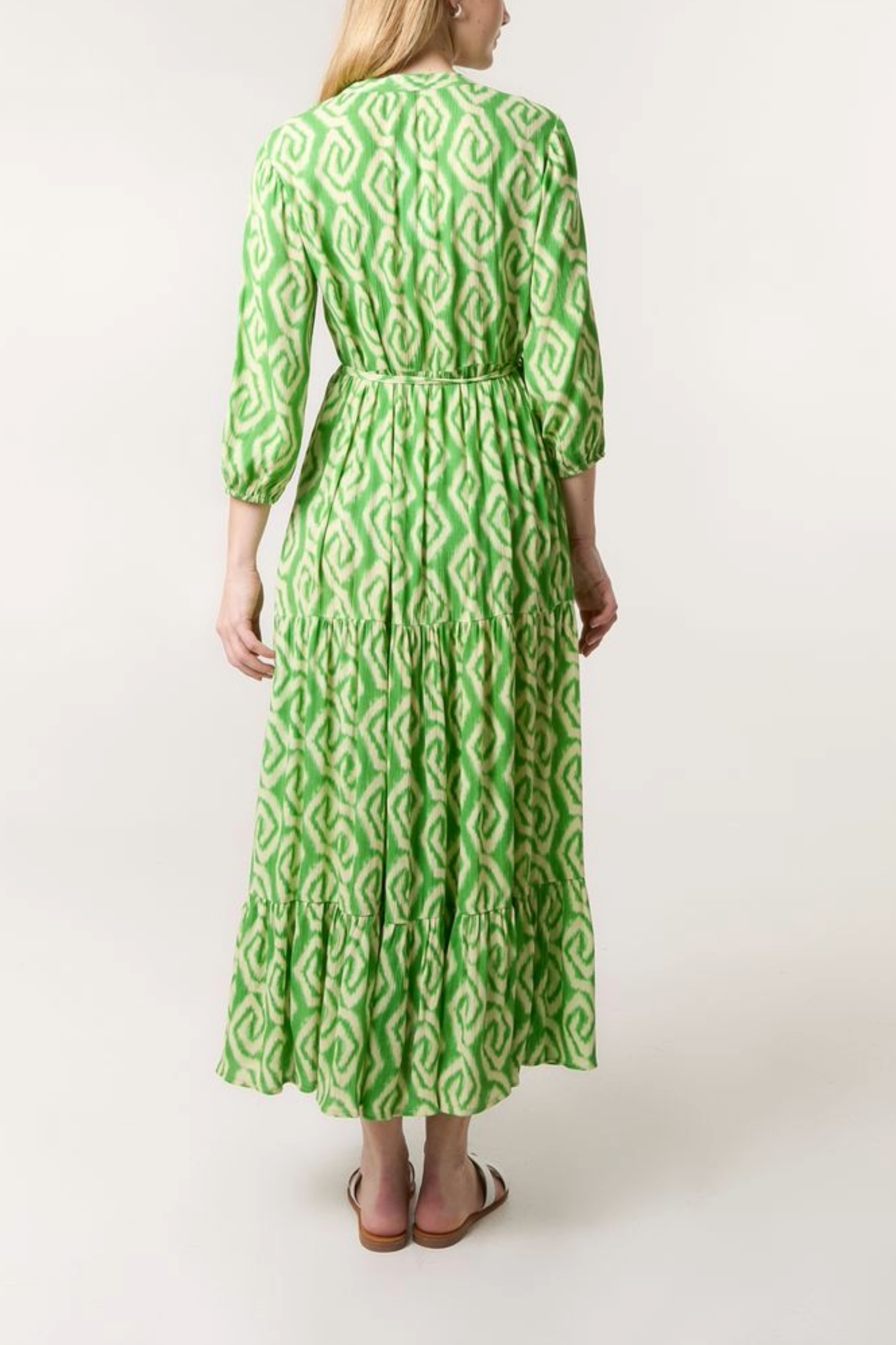 Aztec Print Tie Front Tiered Dress