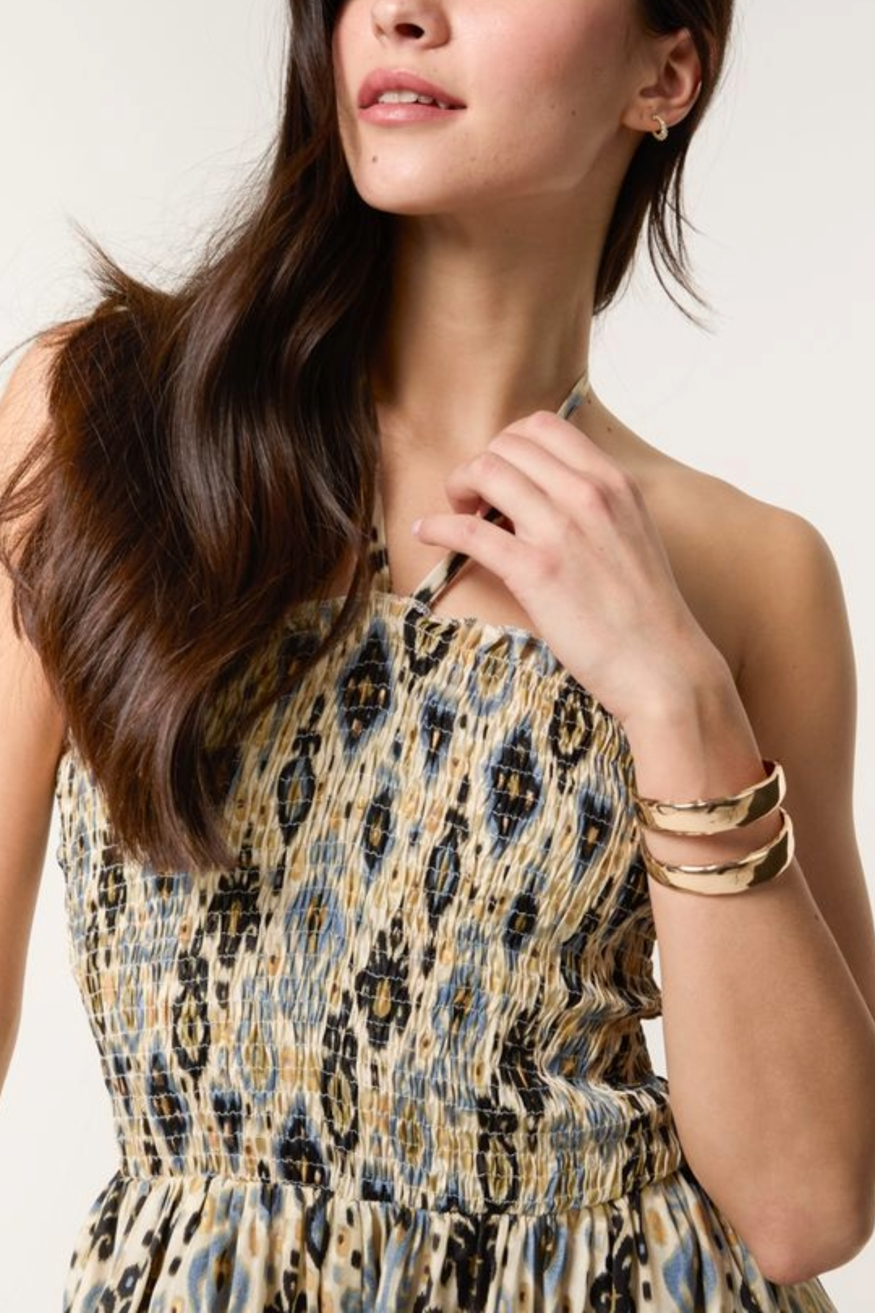 Damask Shirred Wide Leg Jumpsuit