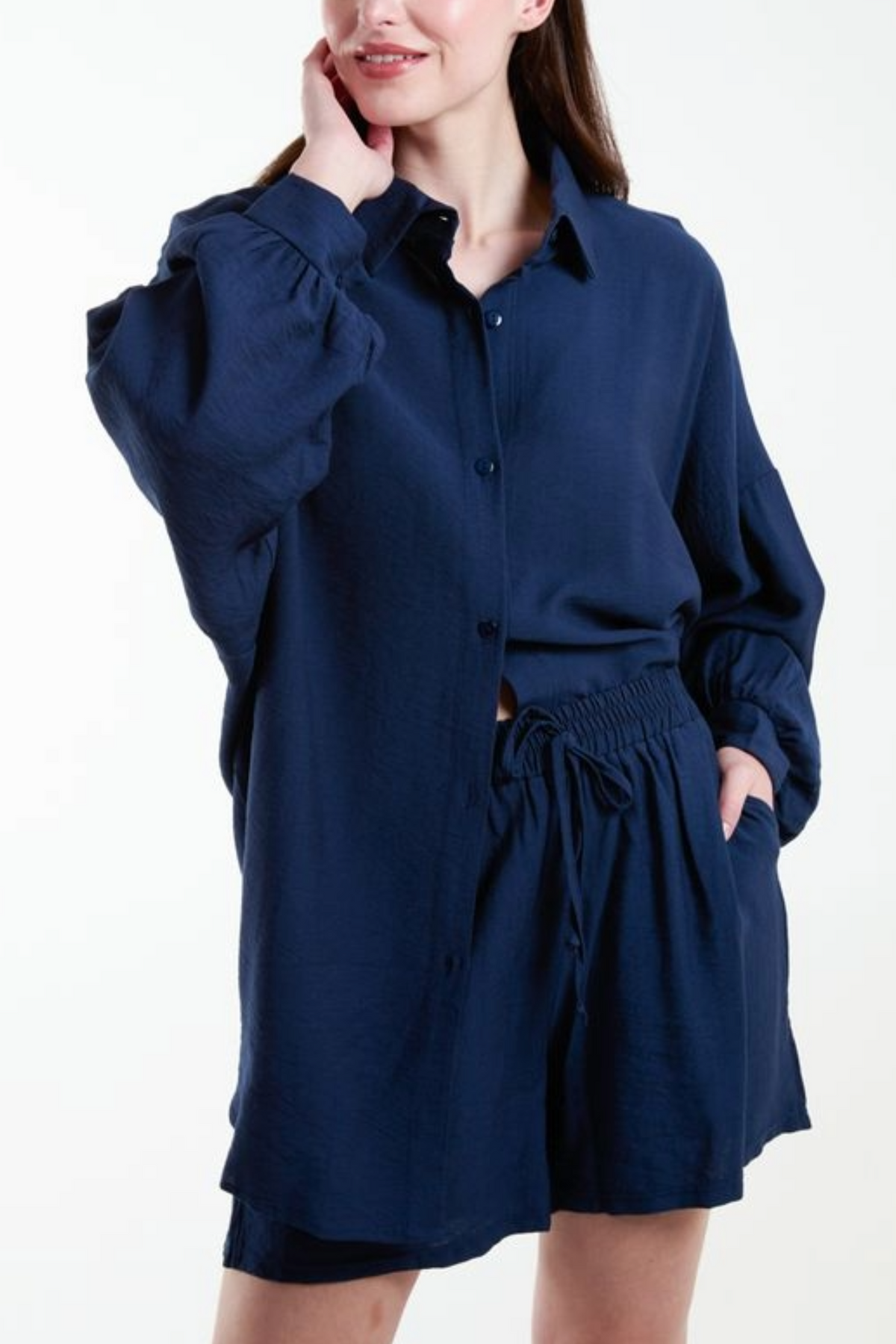 Linen-Like Shirt & Shorts Co-Ord Set