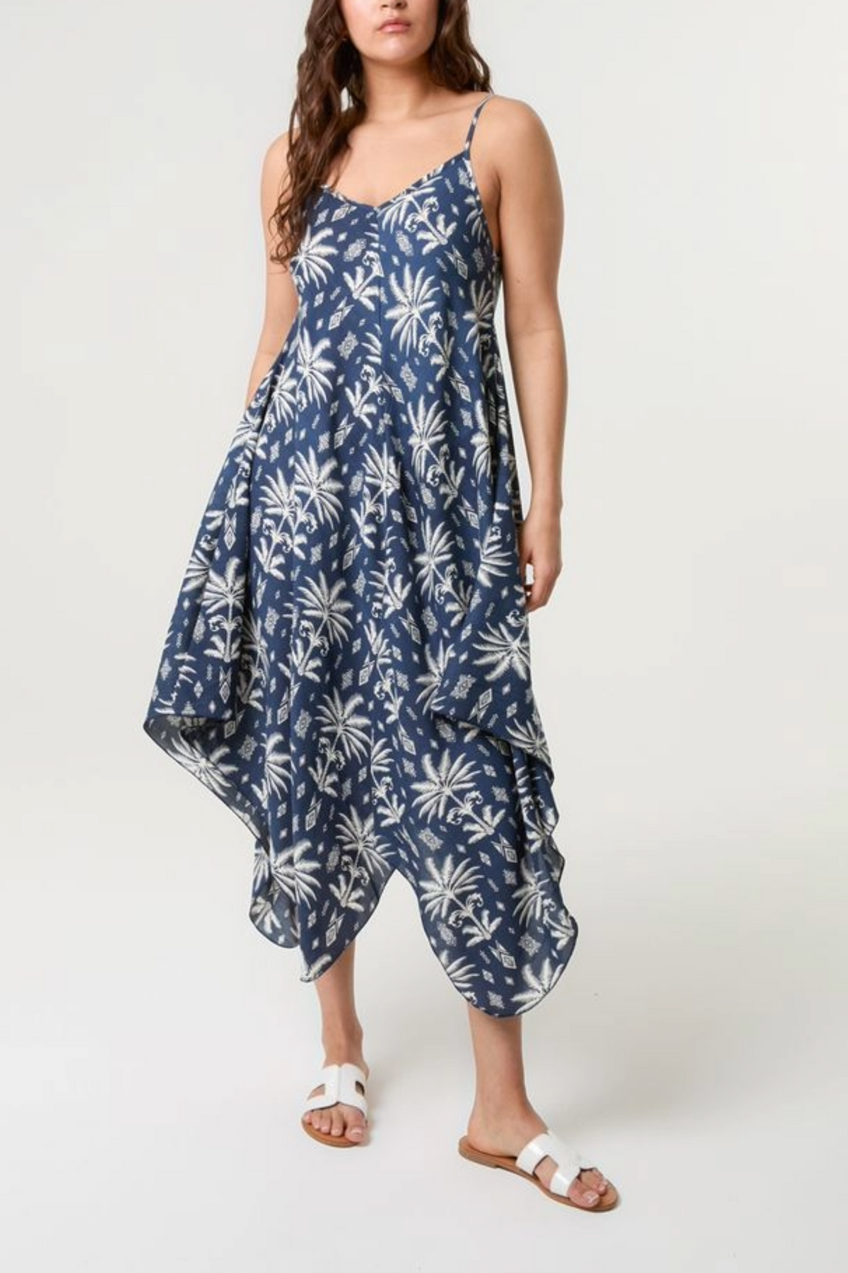 Palm Tree Print Hanky Hem Dress