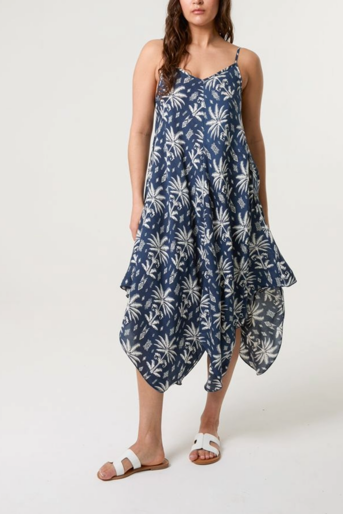 Palm Tree Print Hanky Hem Dress