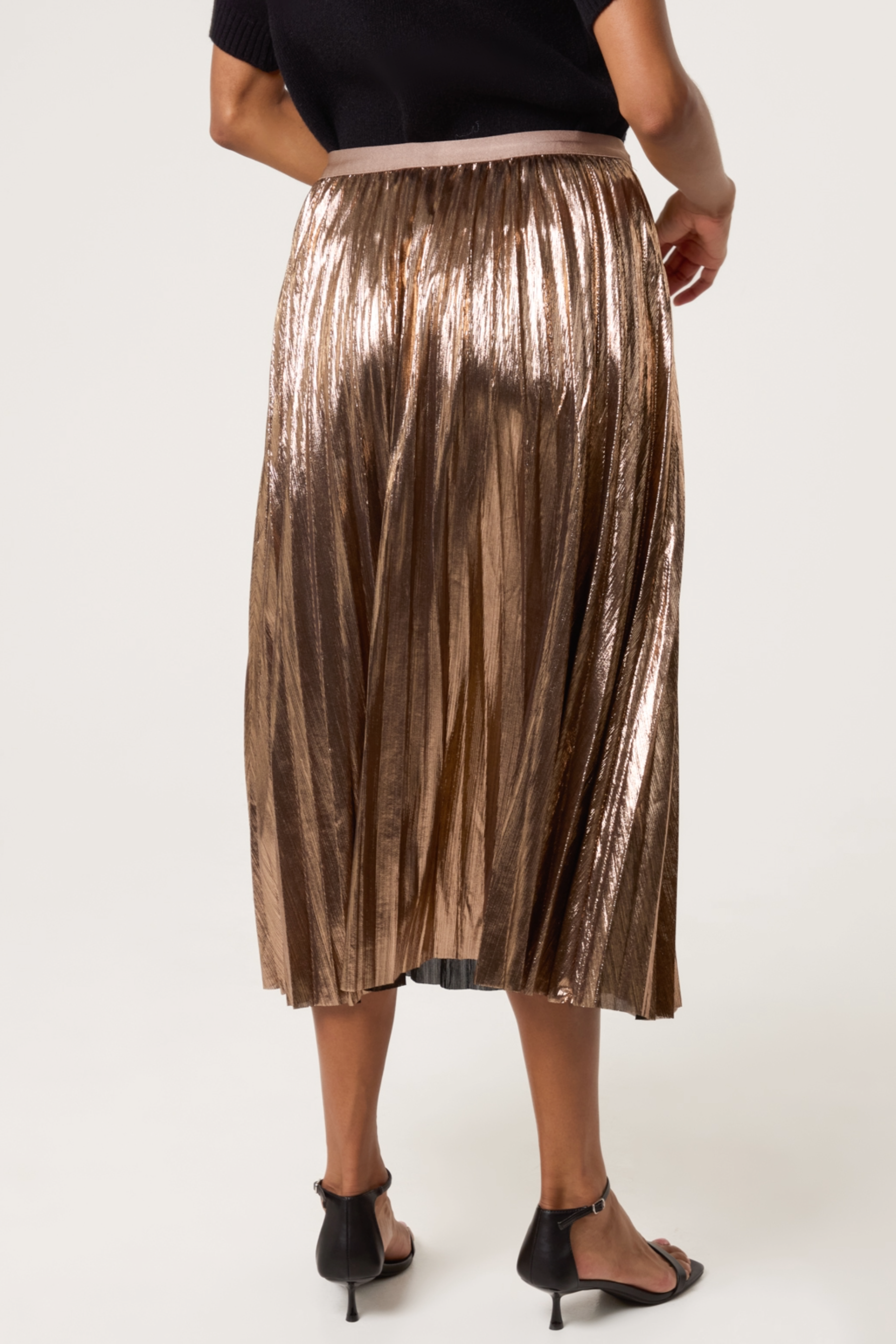 Metallic Pleated Midi Skirt