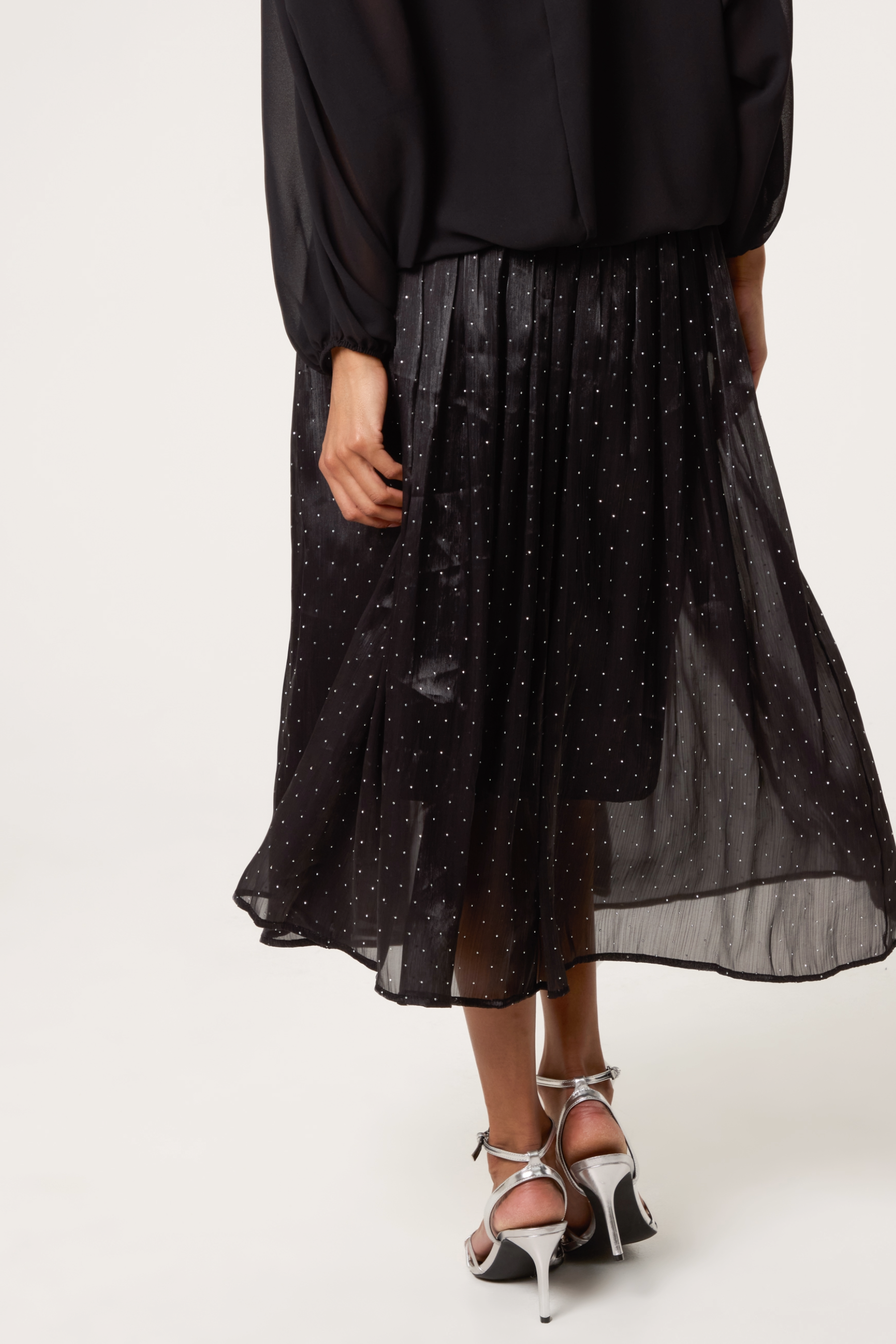 Diamante Embellished Shimmer Midi Skirt