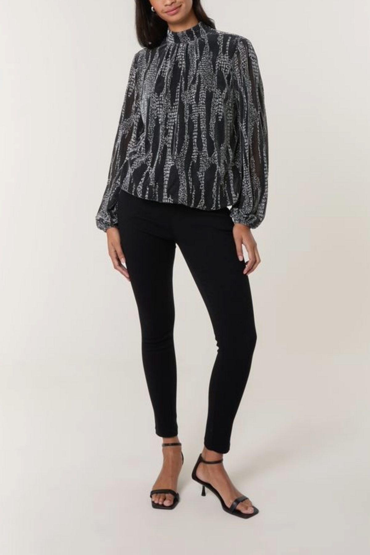 Snake Print High Neck Puffball Blouse