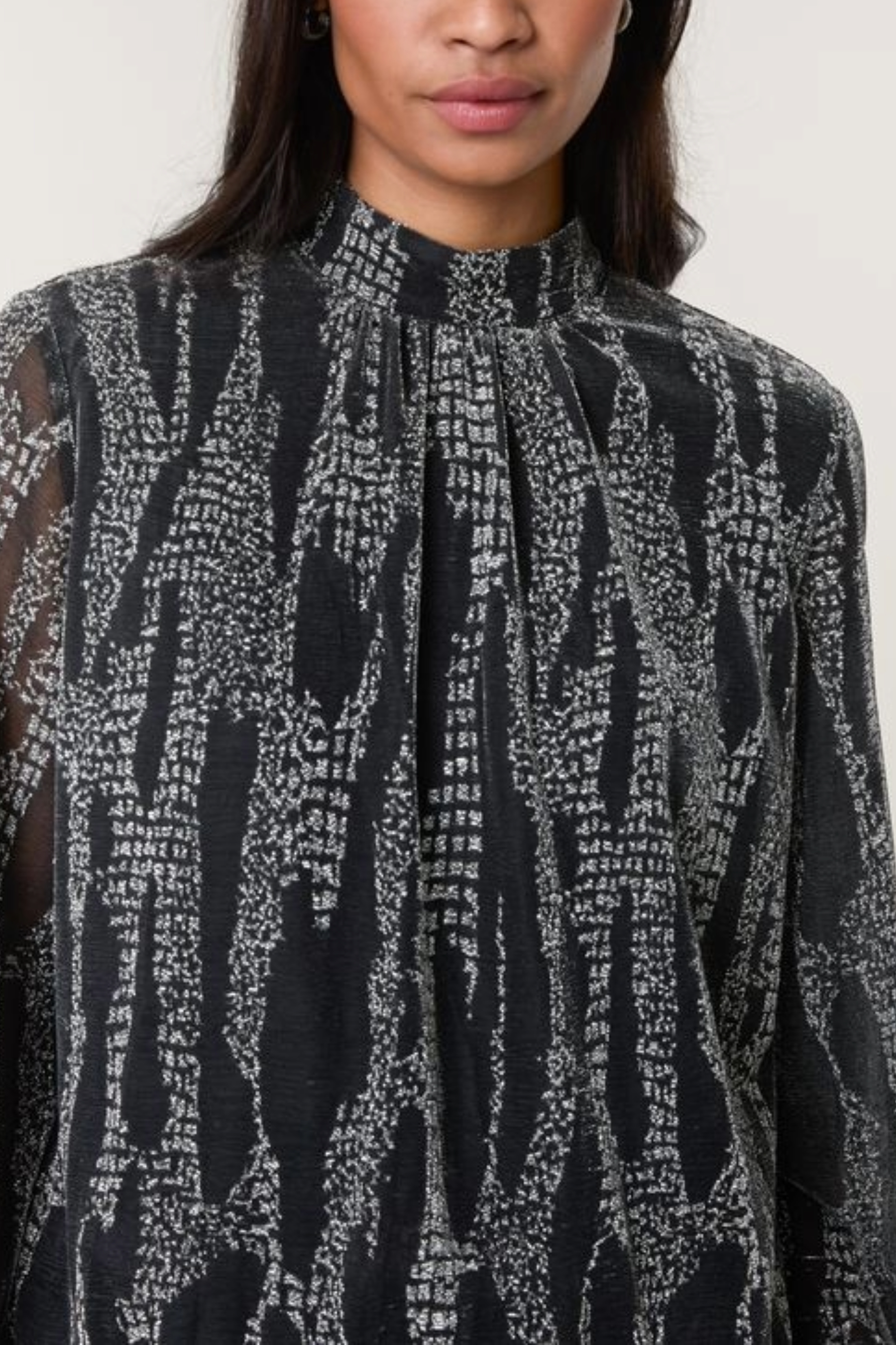 Snake Print High Neck Puffball Blouse