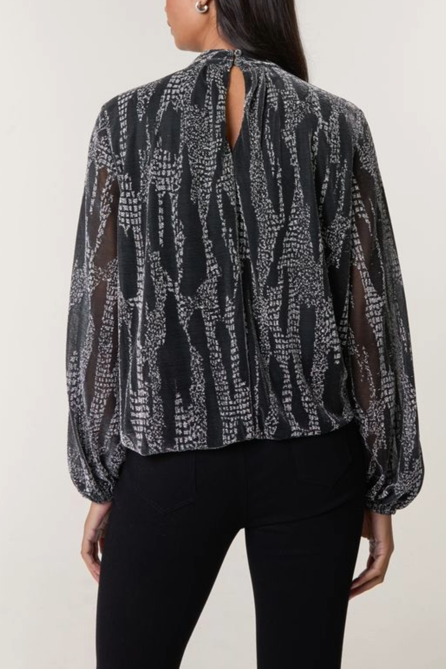 Snake Print High Neck Puffball Blouse