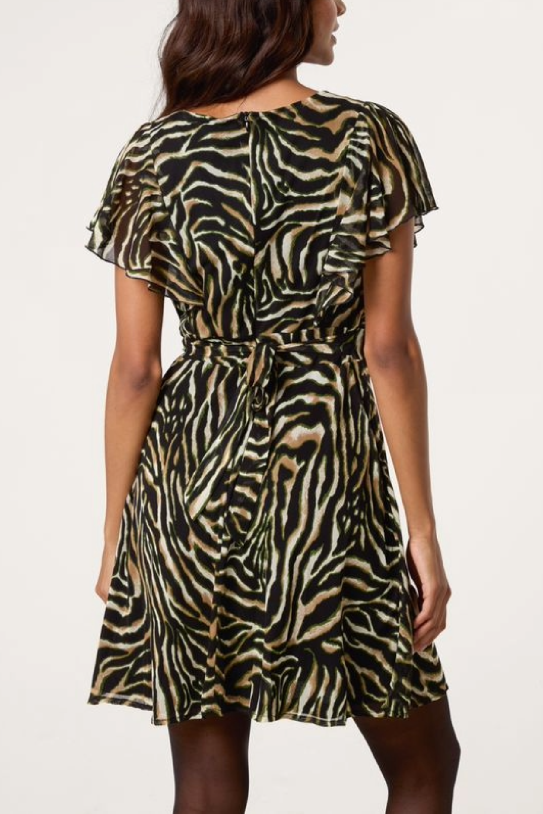 Zebra Print Flutter Sleeve Mini Dress