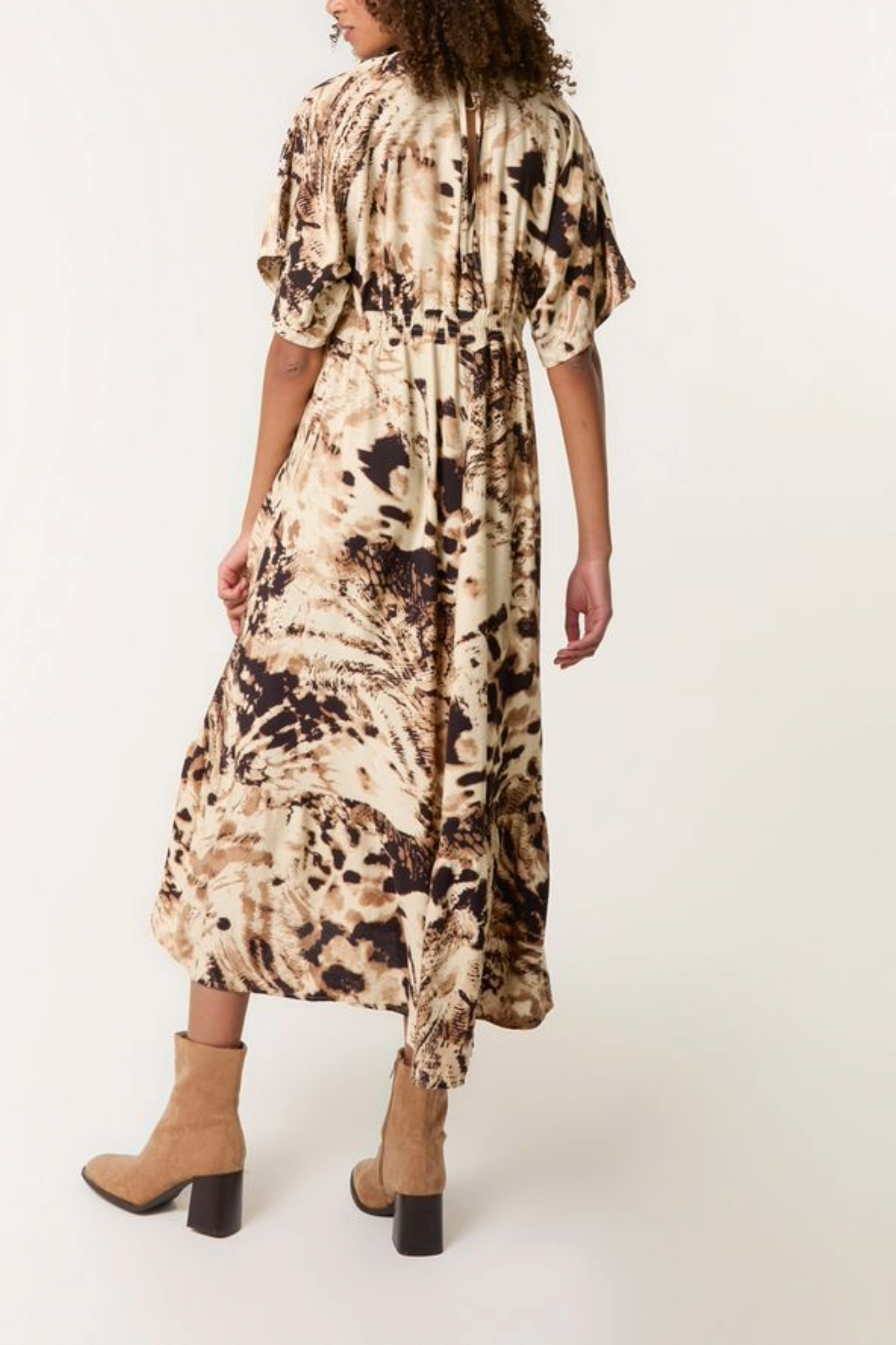 Abstract Animal Print Shirred Dress