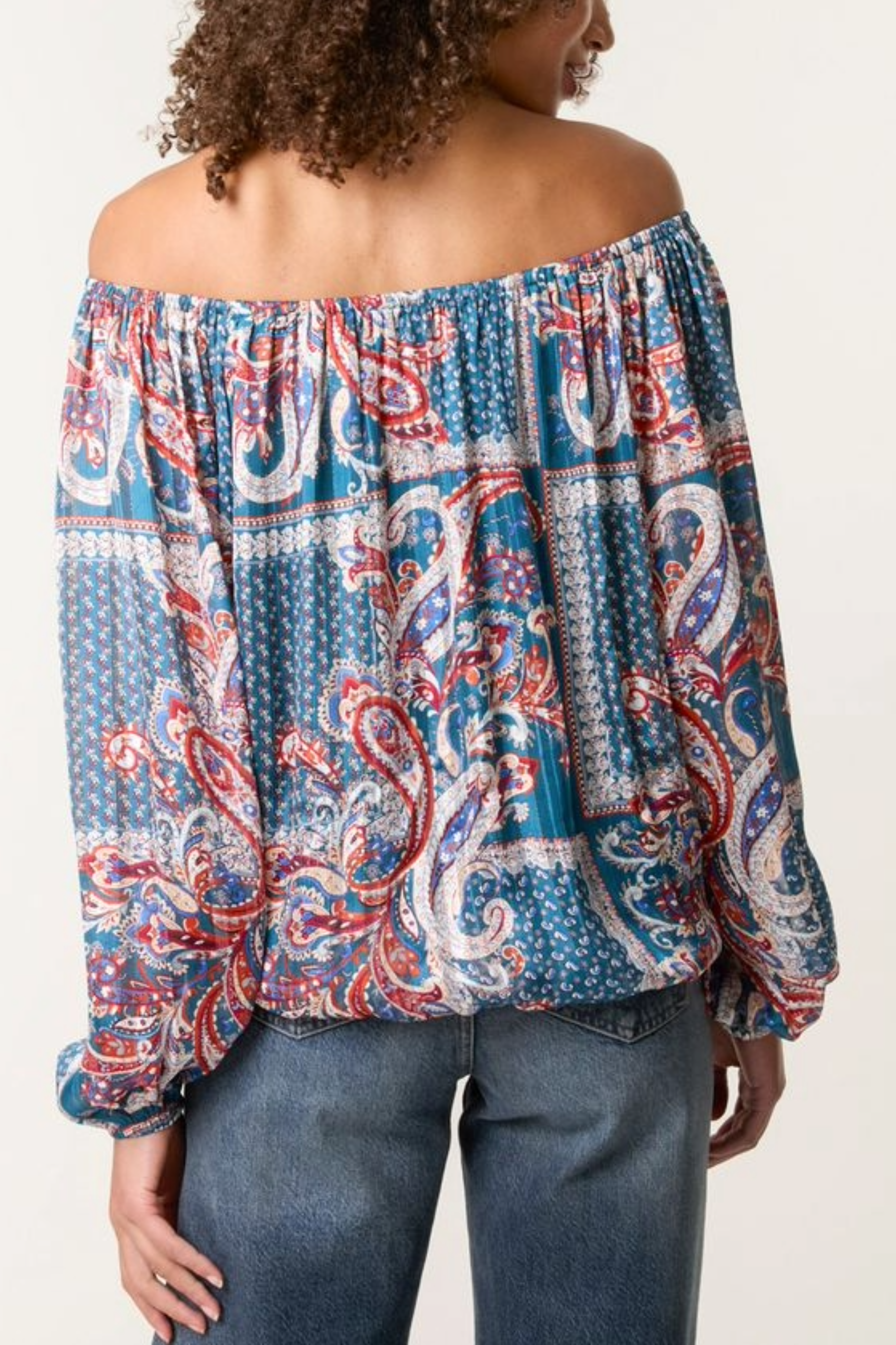 Paisley Print Bardot Puffball Blouse