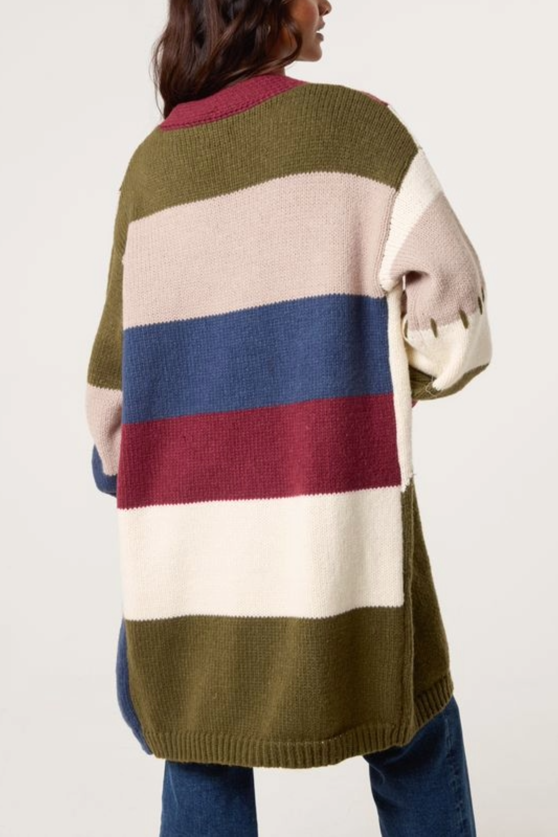 Stitch Hem Knit Colourblock Cardigan