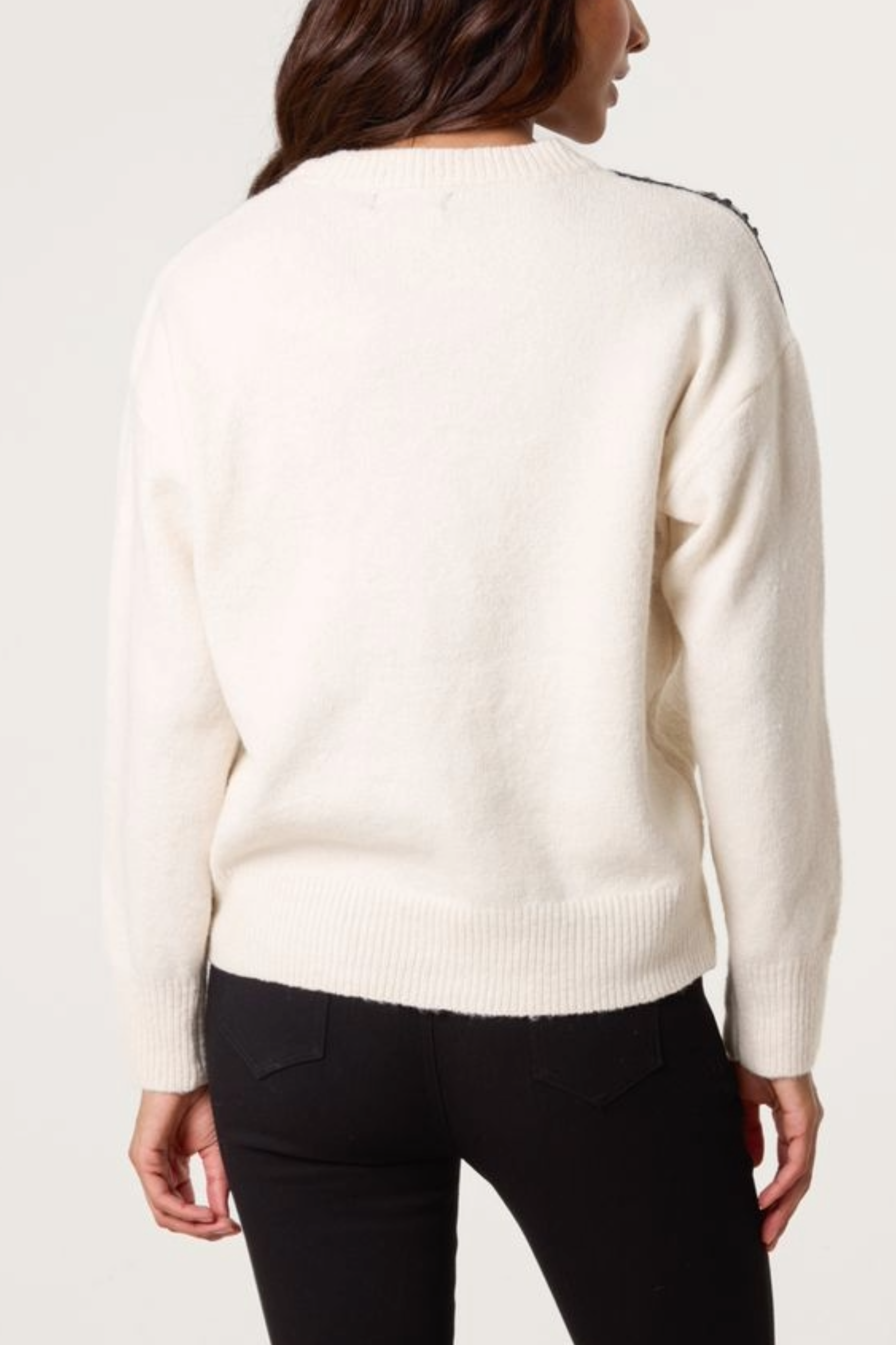 Embroidered Spiral Shoulders Knit Jumper