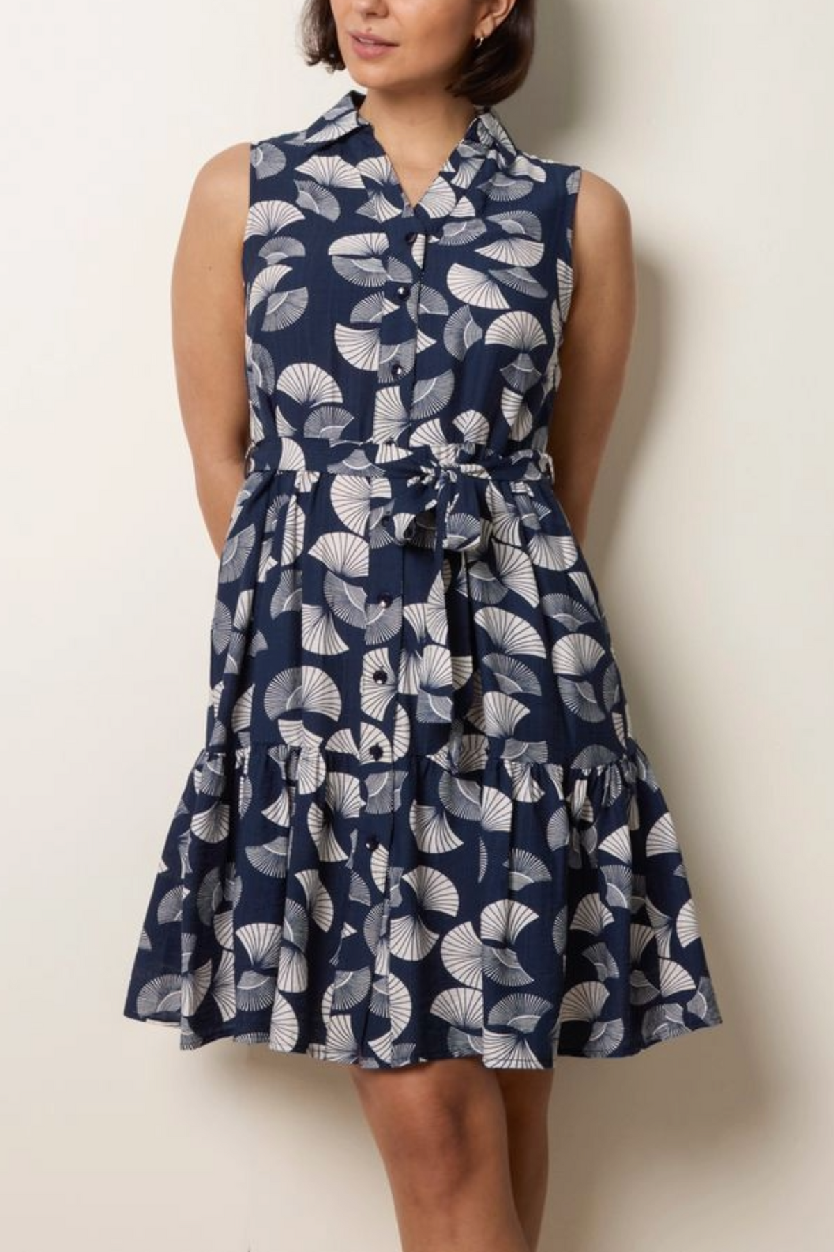 Godet Hem Sleeveless Shirt Dress