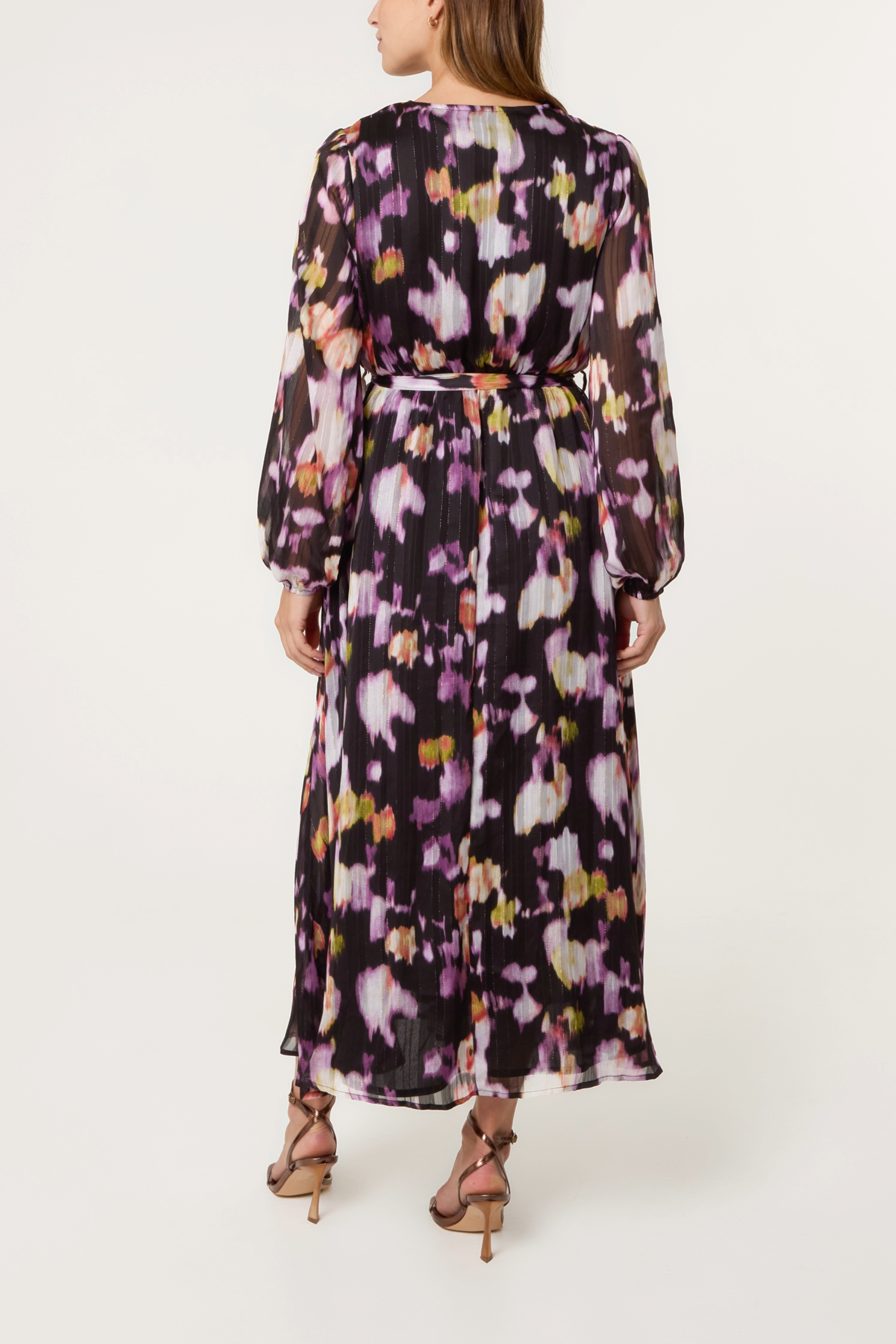 Burnt Print Sparkle Chiffon Wrap Dress