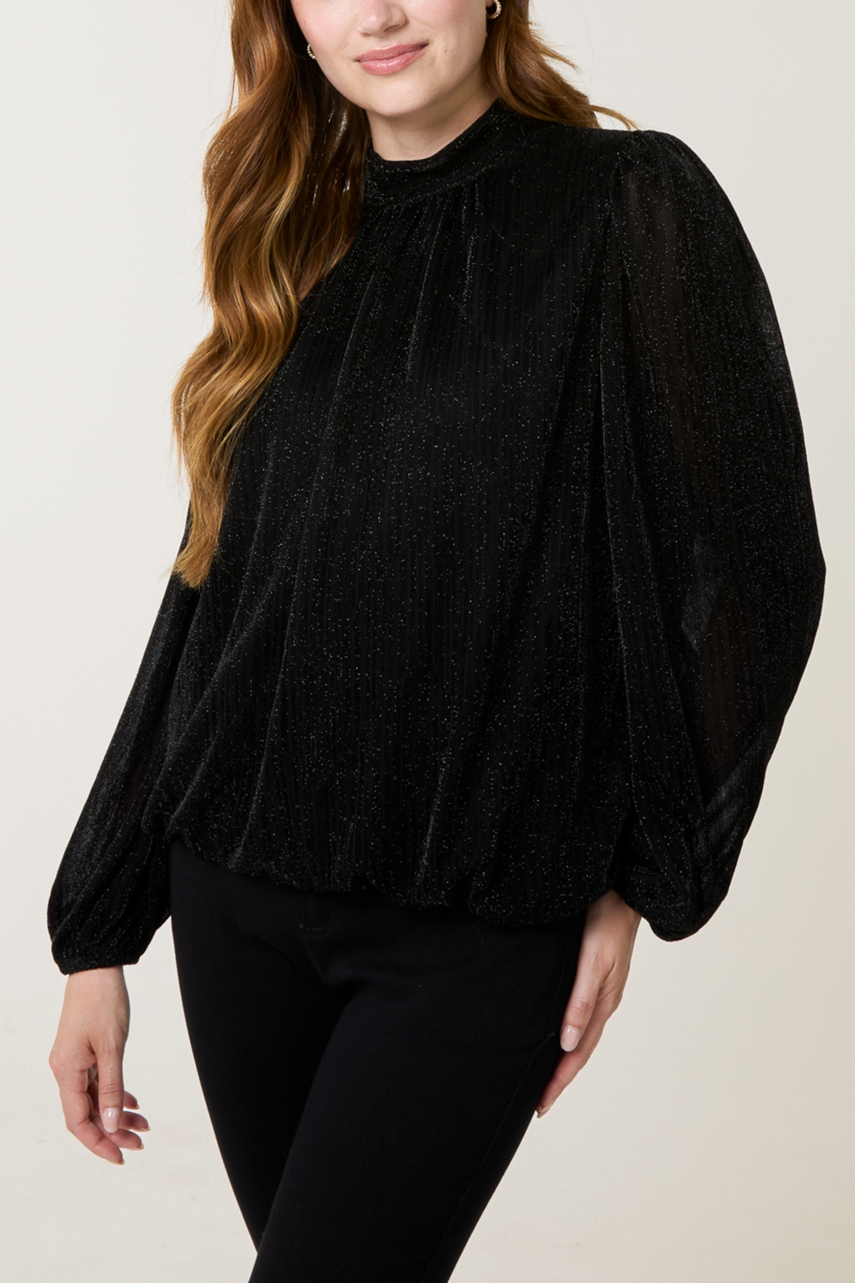 Sparkle Lurex High Neck Puffball Top