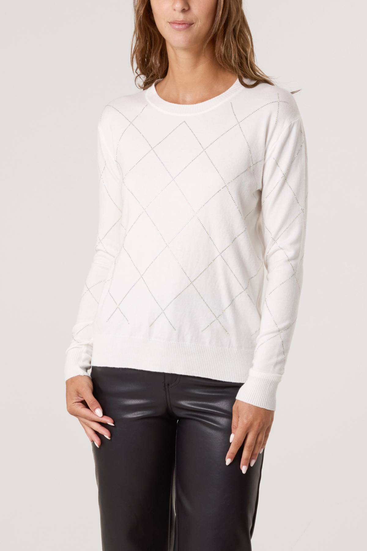 Embellished Diamond Print Jumper