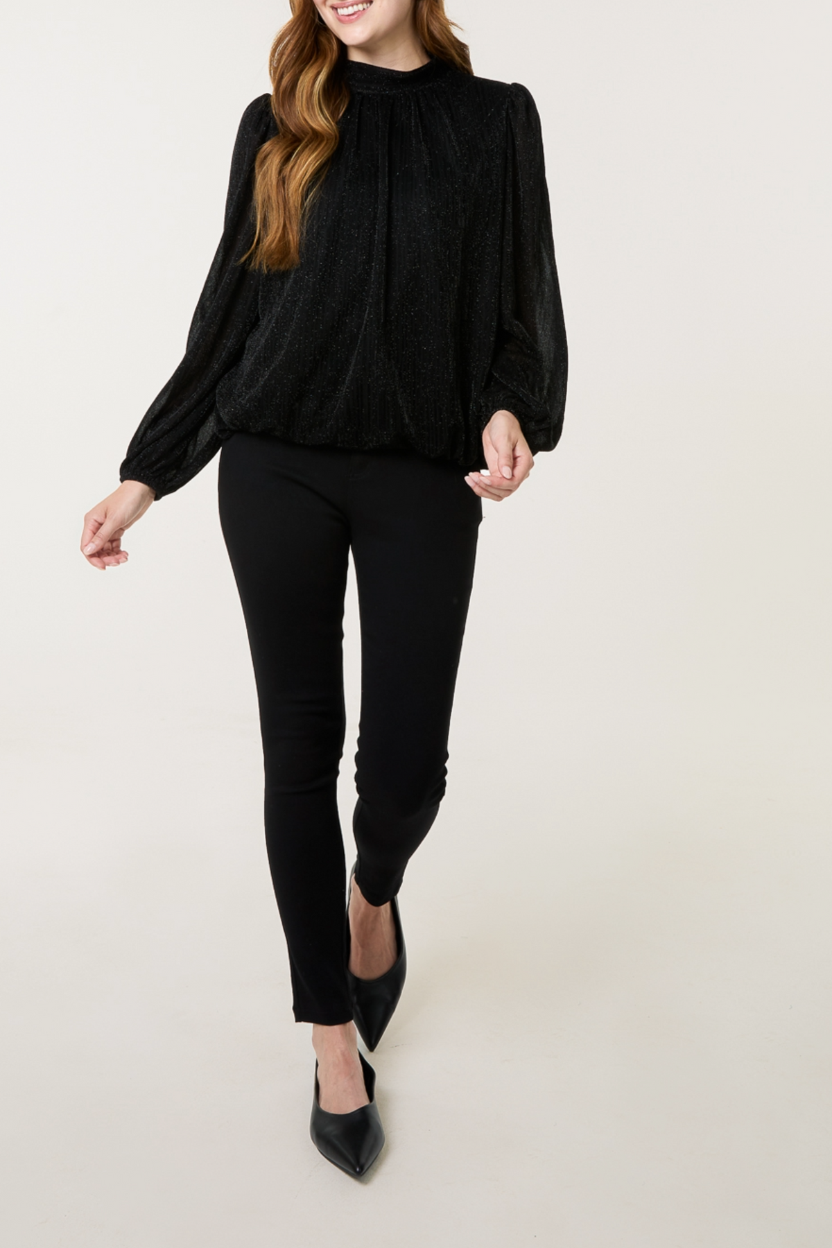 Sparkle Lurex High Neck Puffball Top