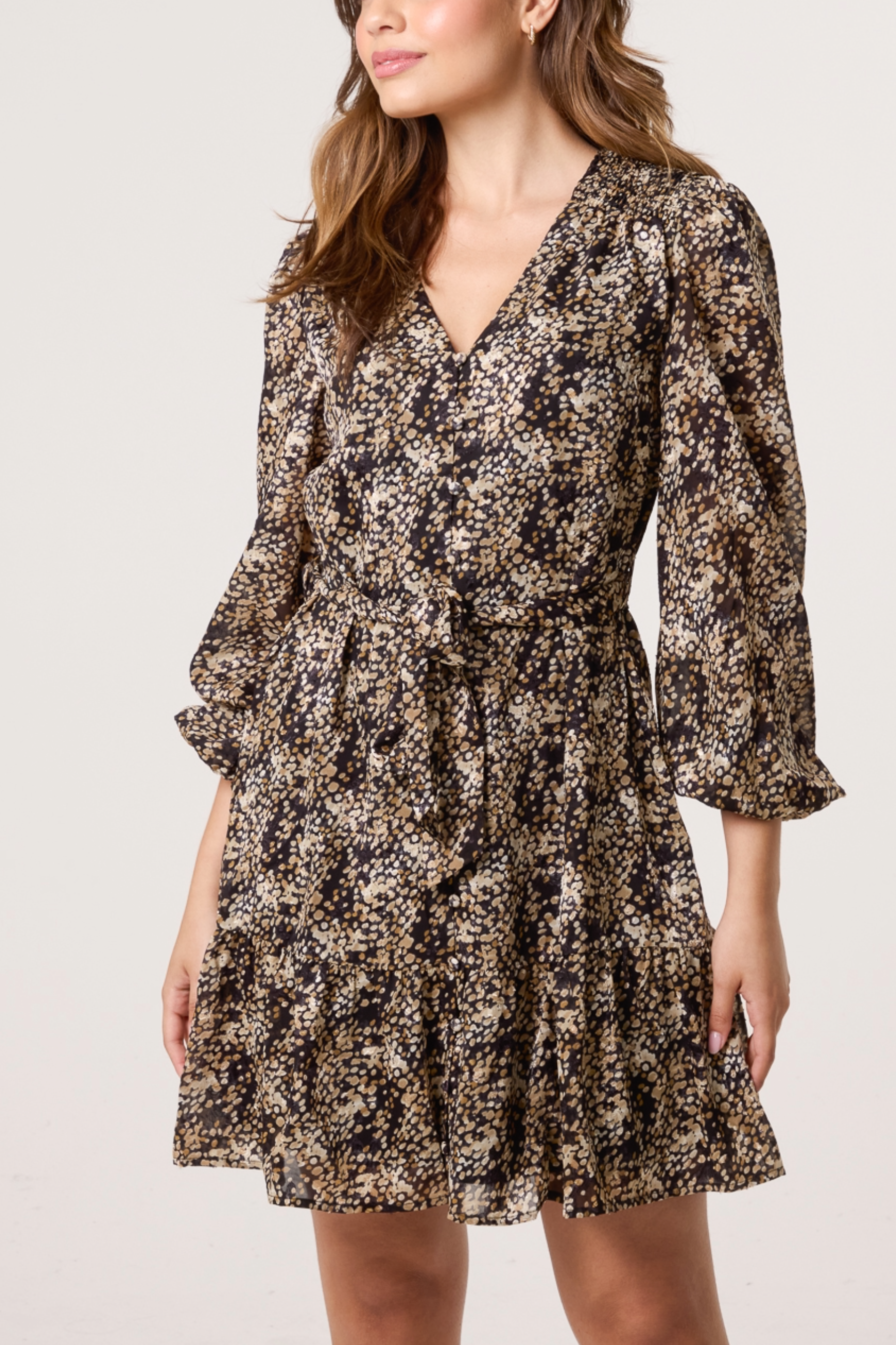 Spotty Button & Belted Mini Dress