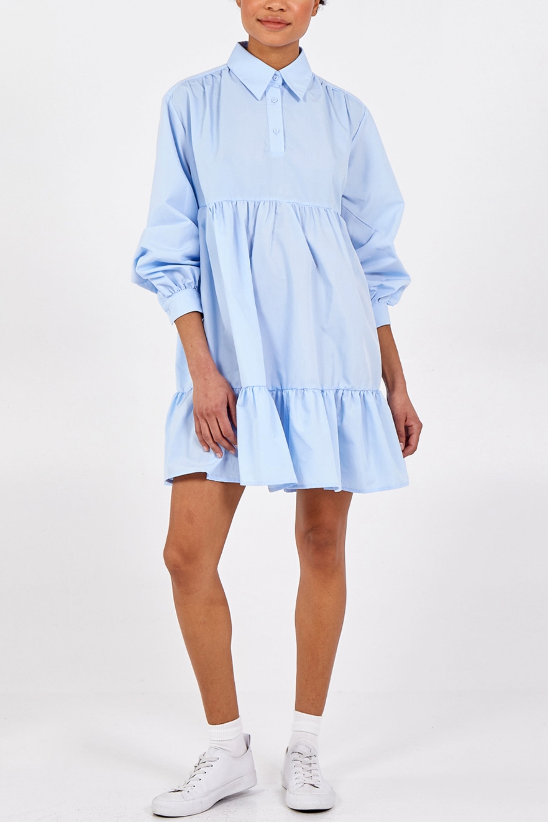 Button Front Long Sleeve Smock Dress