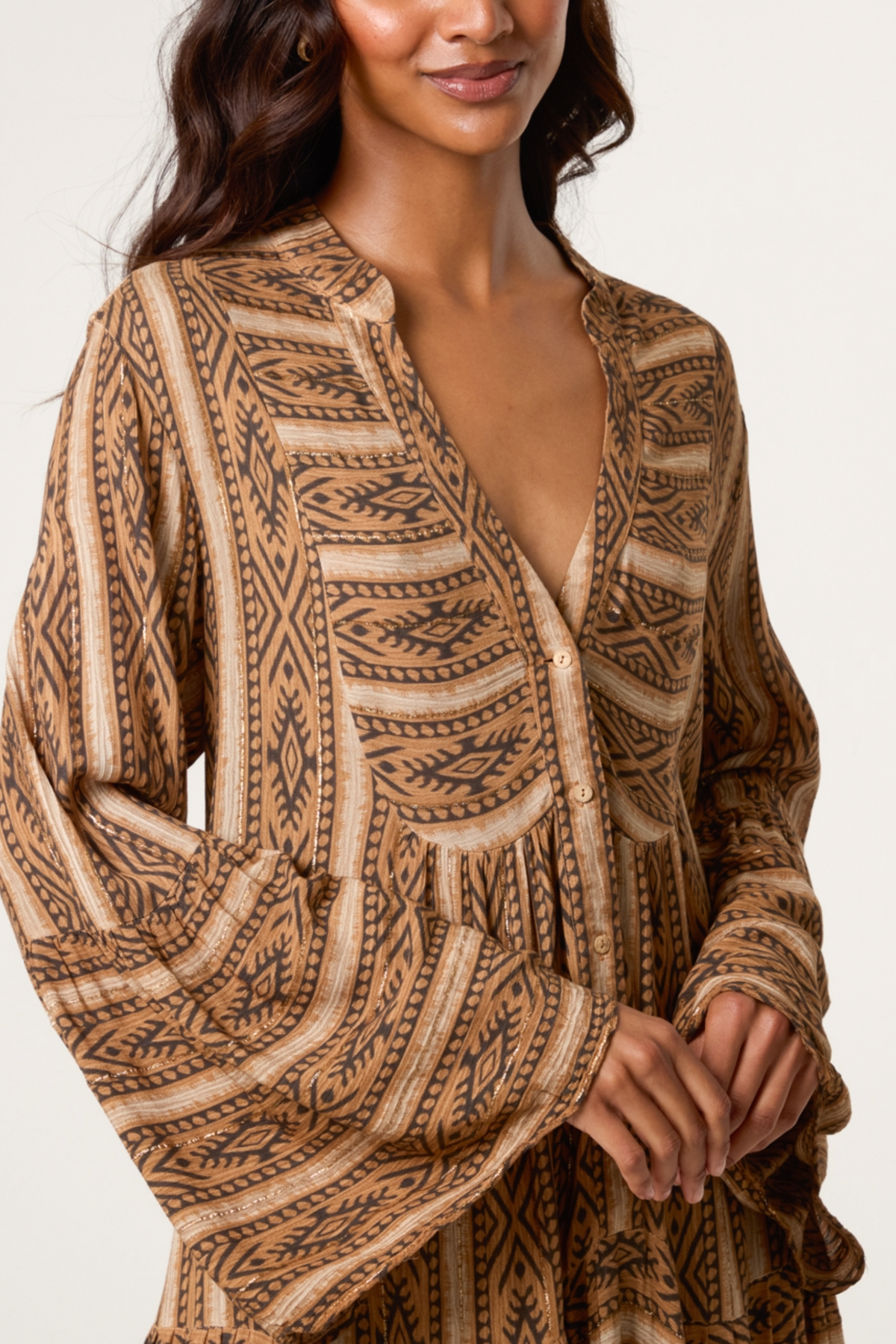 Metallic Aztec Tunic Long Dress