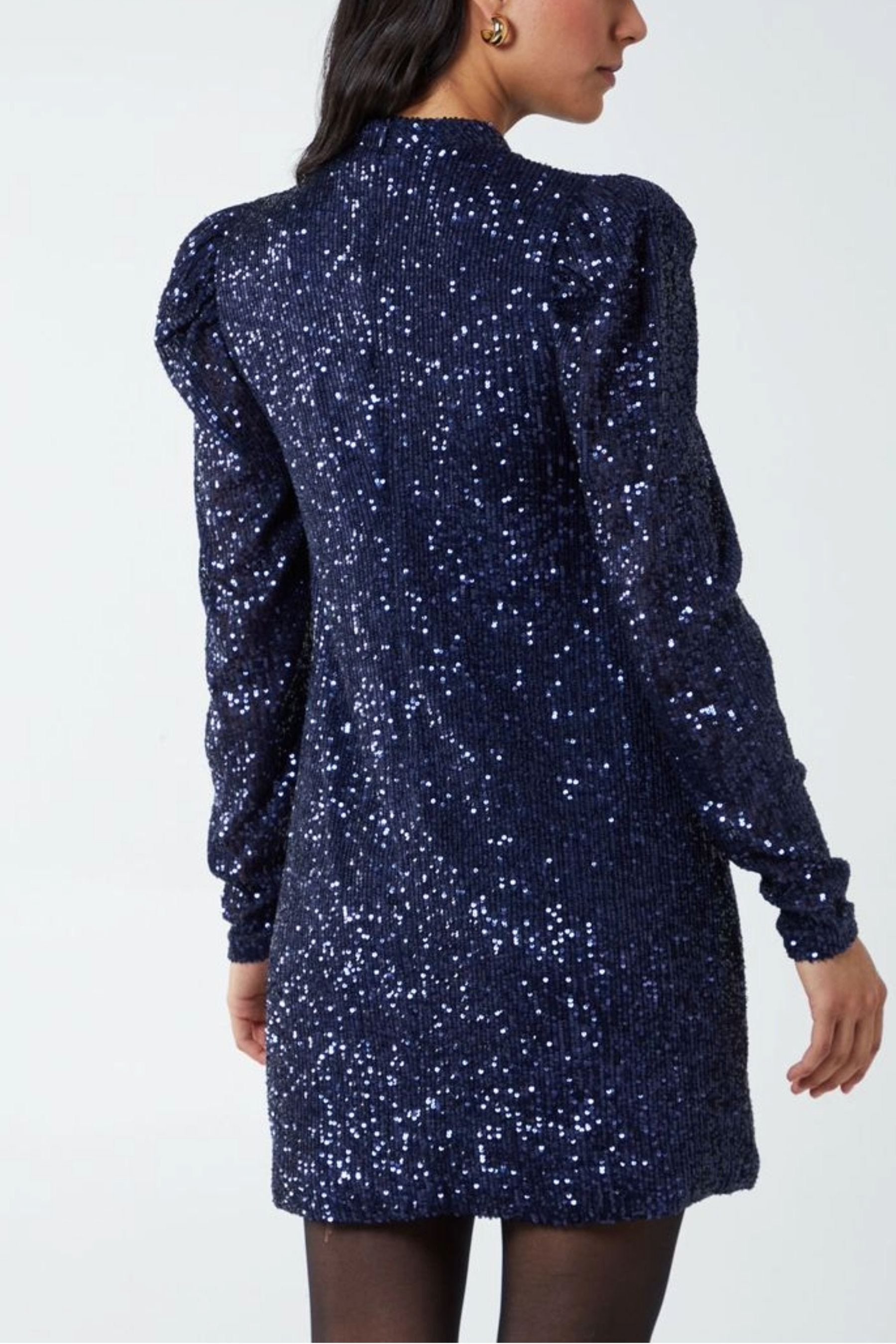 Puff Shoulder Sequin Swing Dress