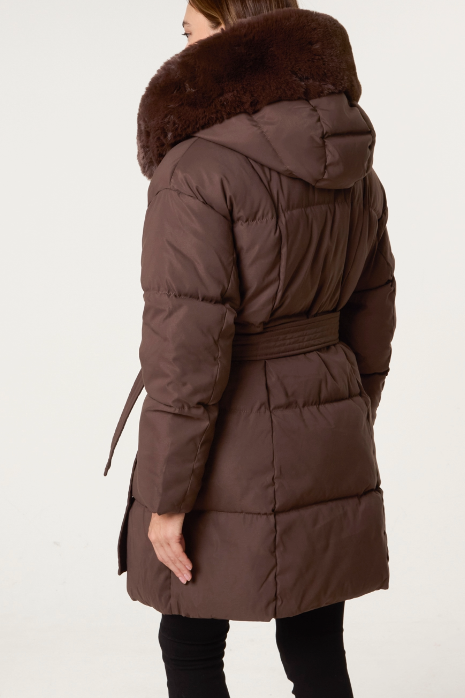 Mid-Length Puffer Fur Hood Coat