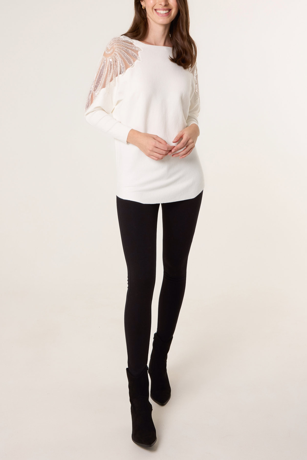 Embellished Cut Out Shoulder Jumper
