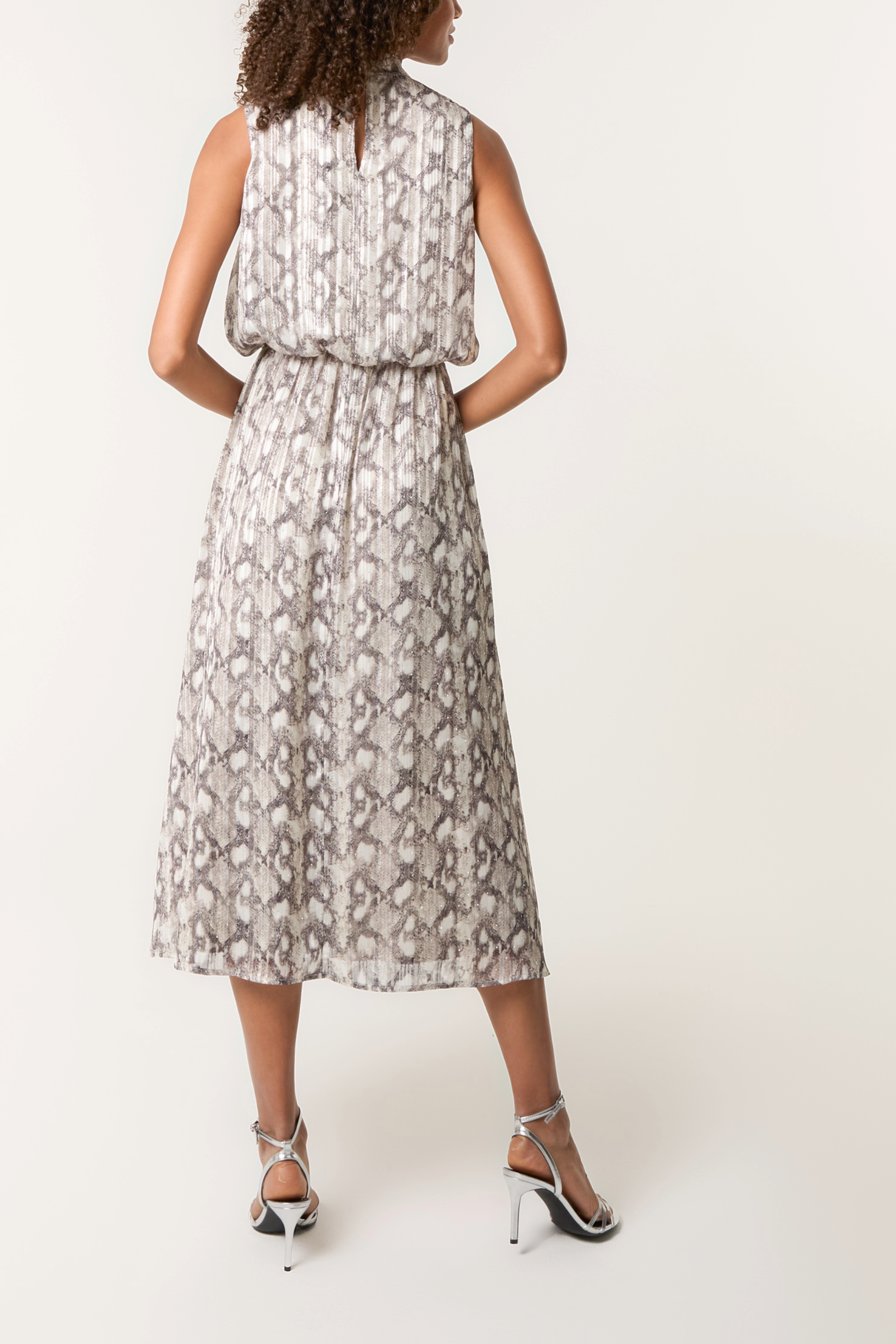 High Neck Puffball Diamante Snake Dress