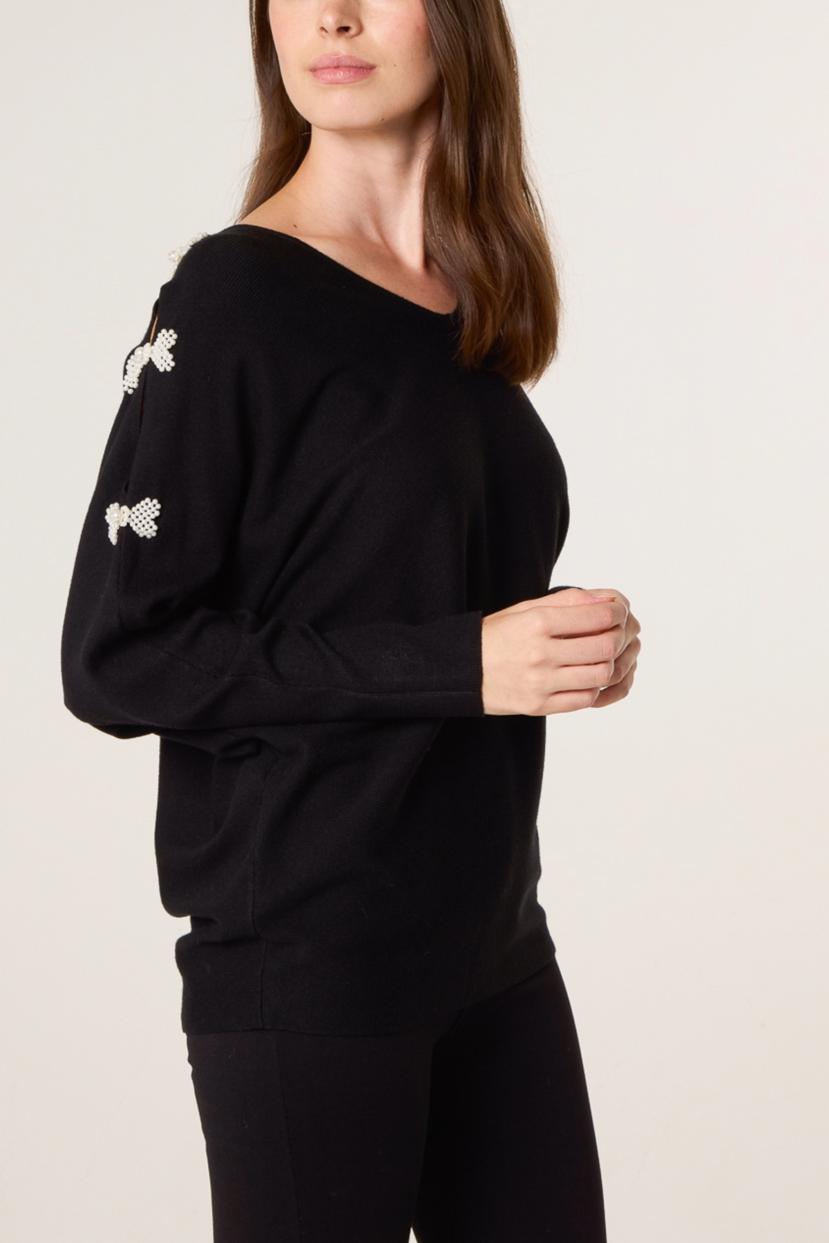 Pearl Bow Cut Out Sleeve Jumper