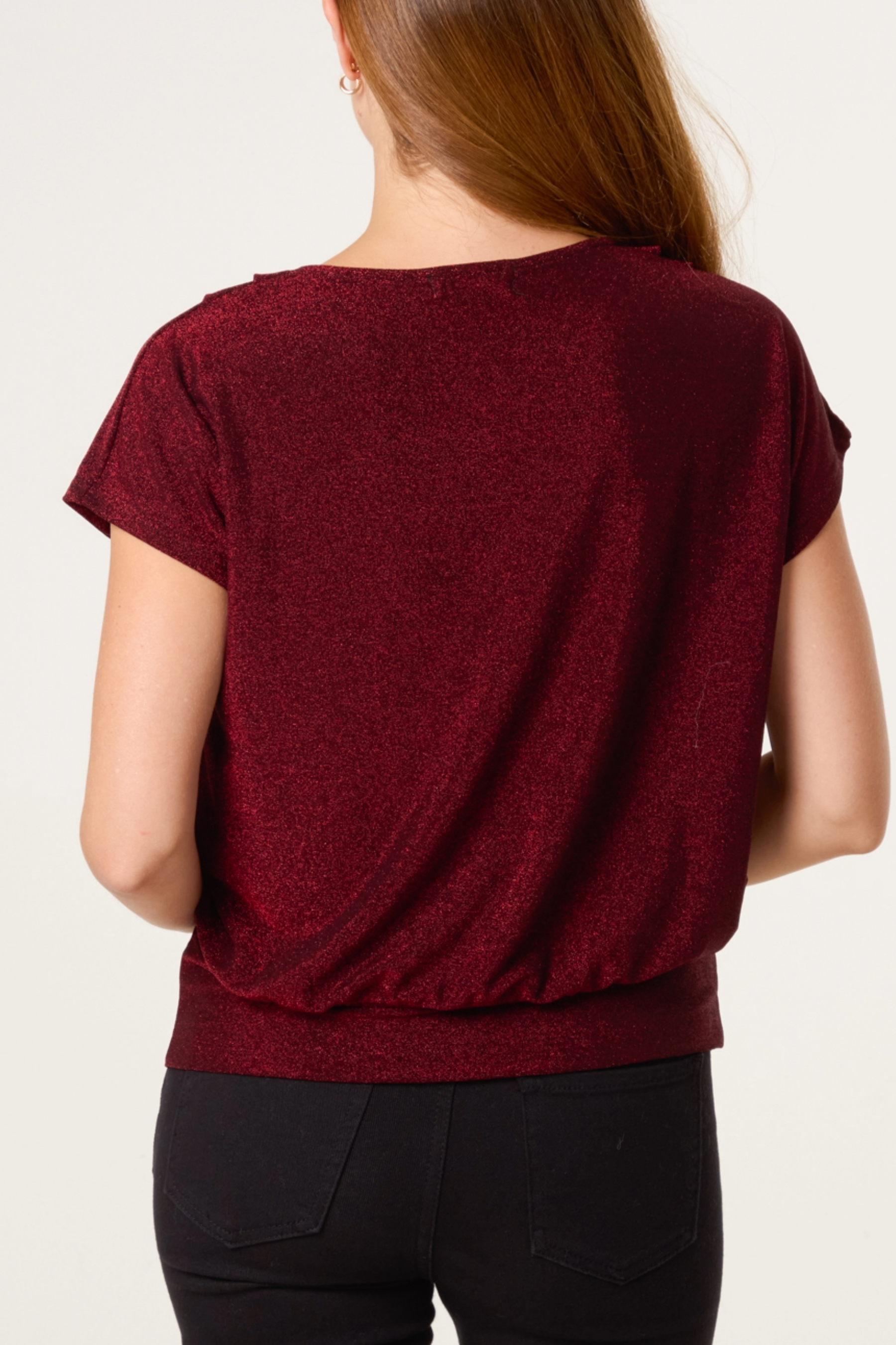 Cowl Neck Metallic Draped Top