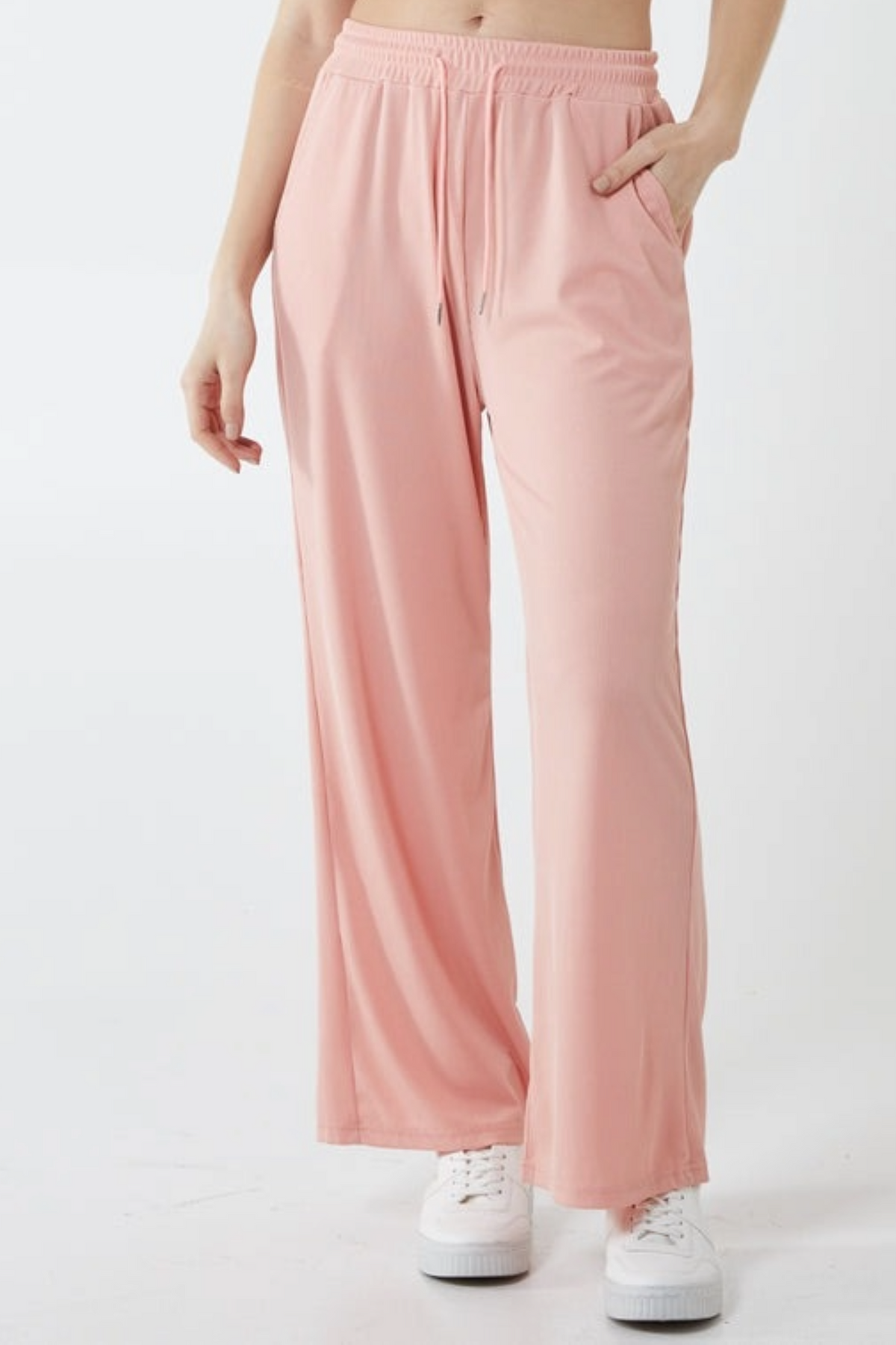 Elasticated Waist Fine Needle Rib Wide Leg Trousers